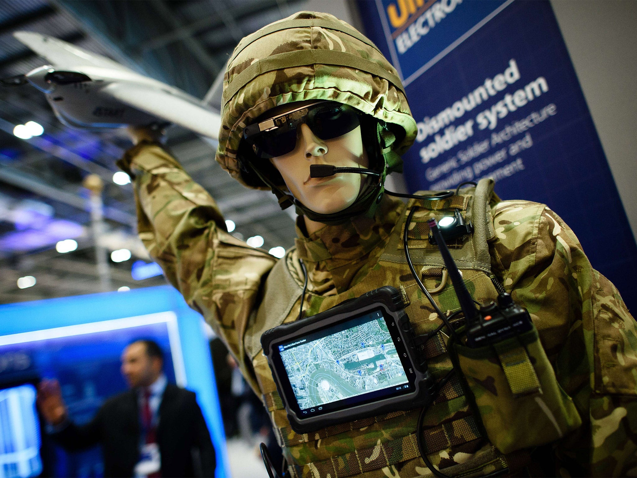 A mannequin displays a 'dismounted soldier system' created by Ultra Electronics (Getty)