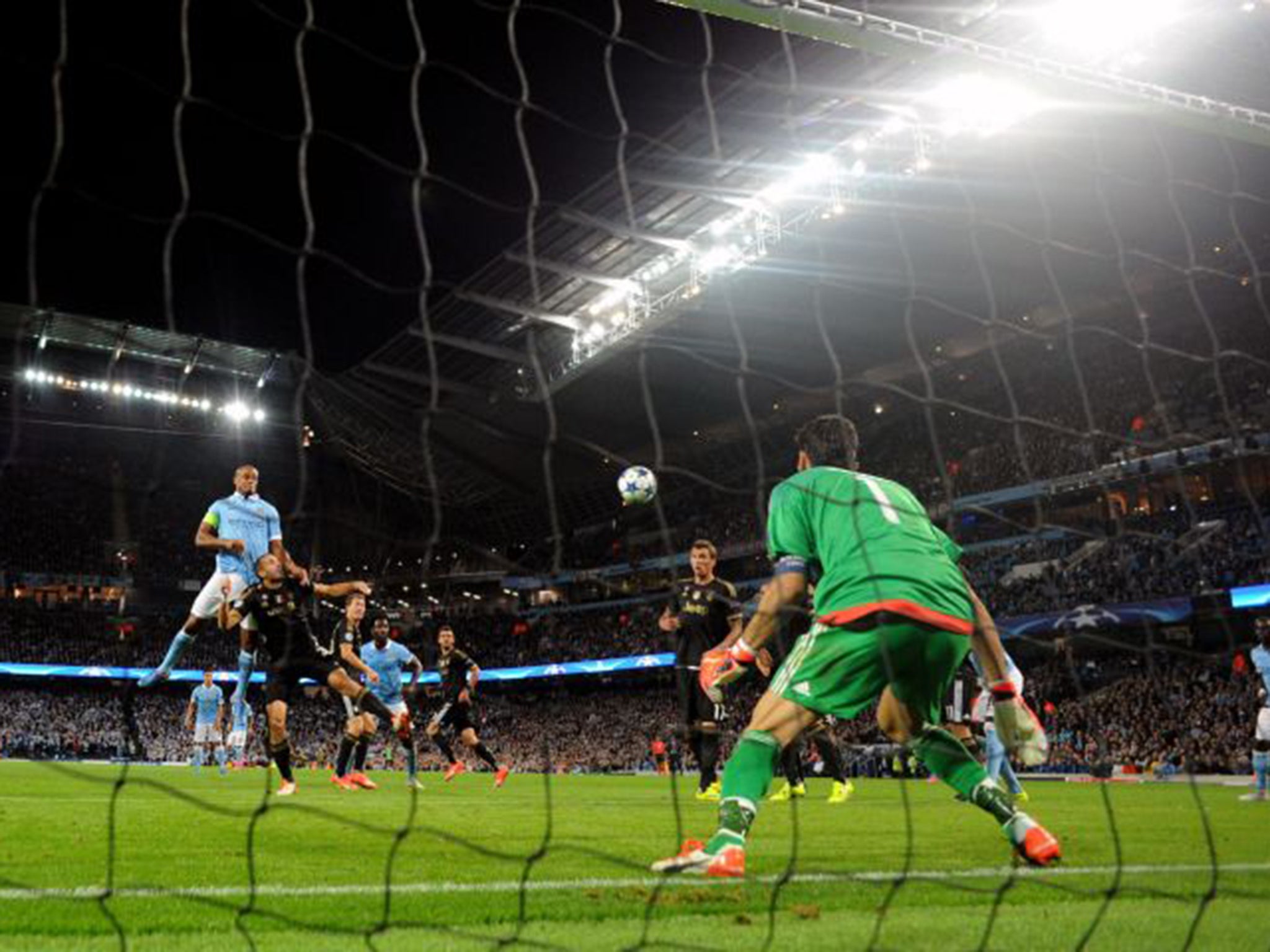 Giorgio Chiellini scores an own goal that should not have stood after he was fouled by Vincent Kompany