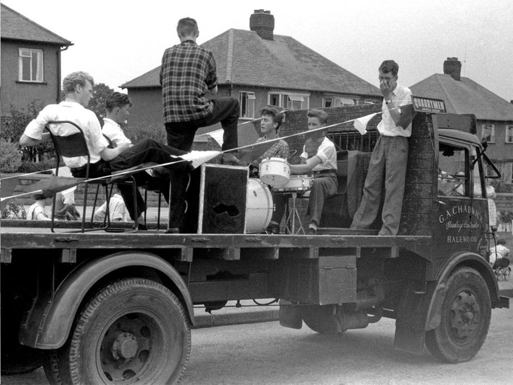 John Lennon (fourth from left) with his skiffle group the Quarrymen in 1957