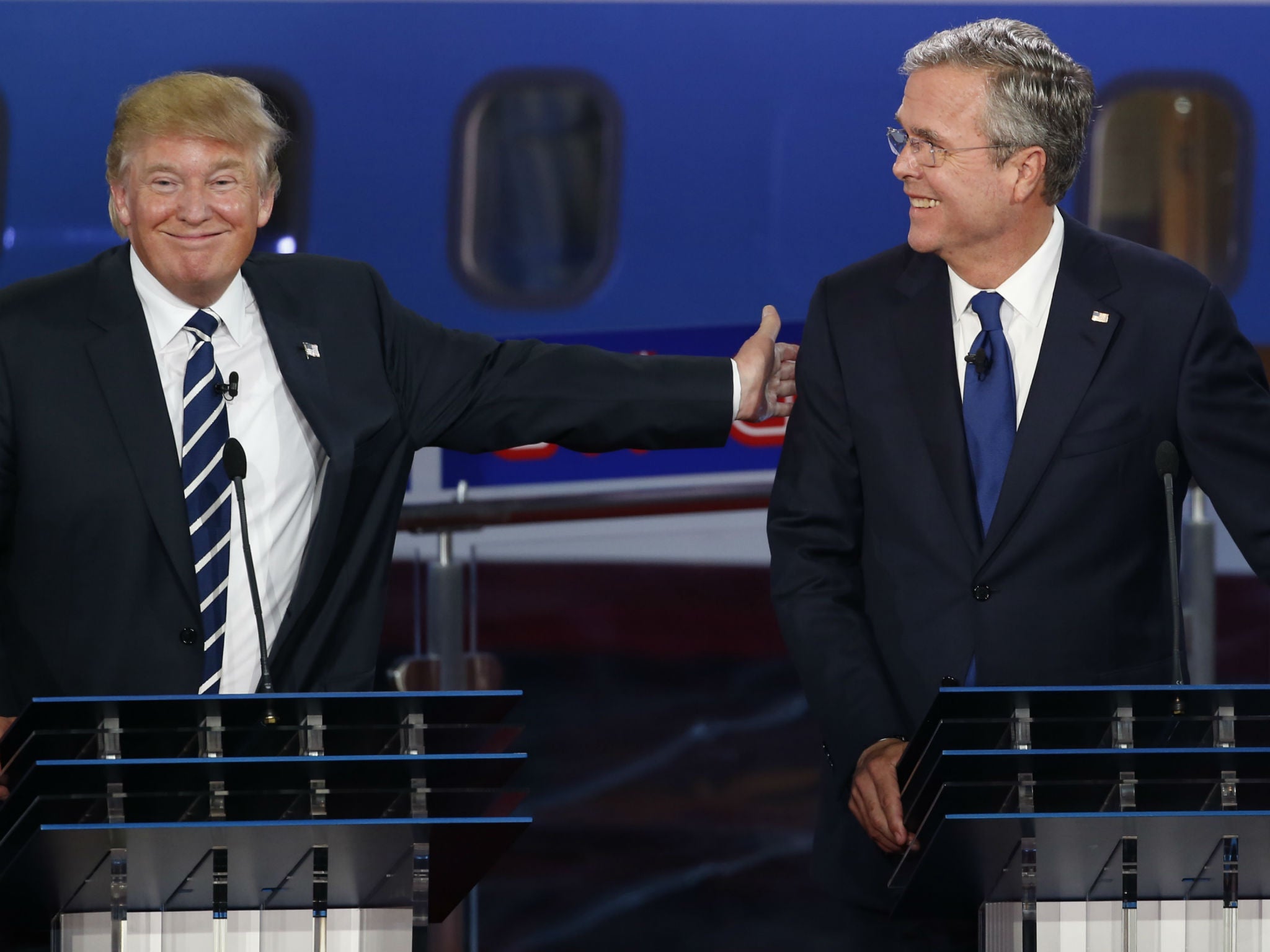 Donald Trump and Jeb Bush share a rare moment of camaraderie