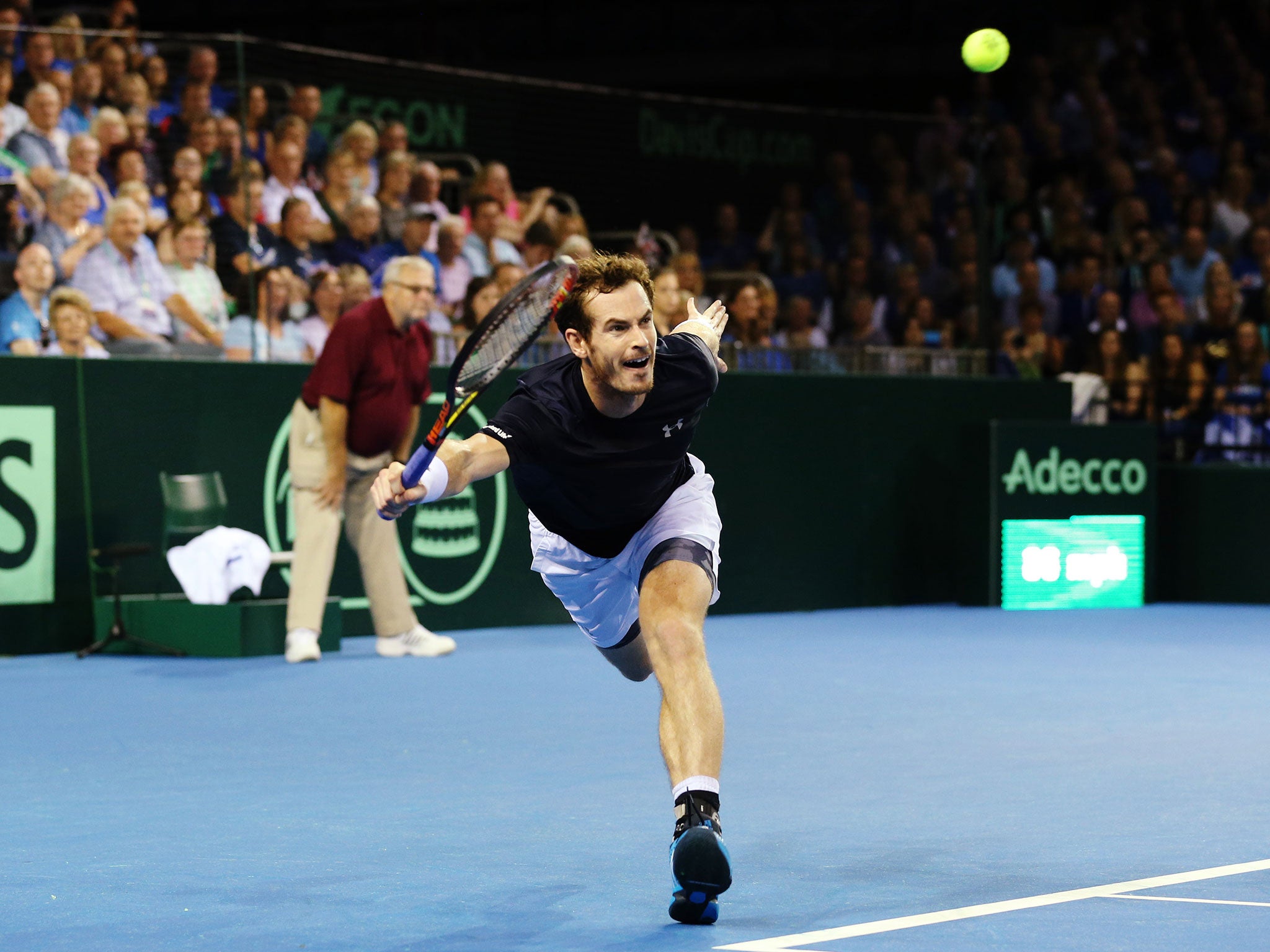 Andy Murray in action at the Davis Cup