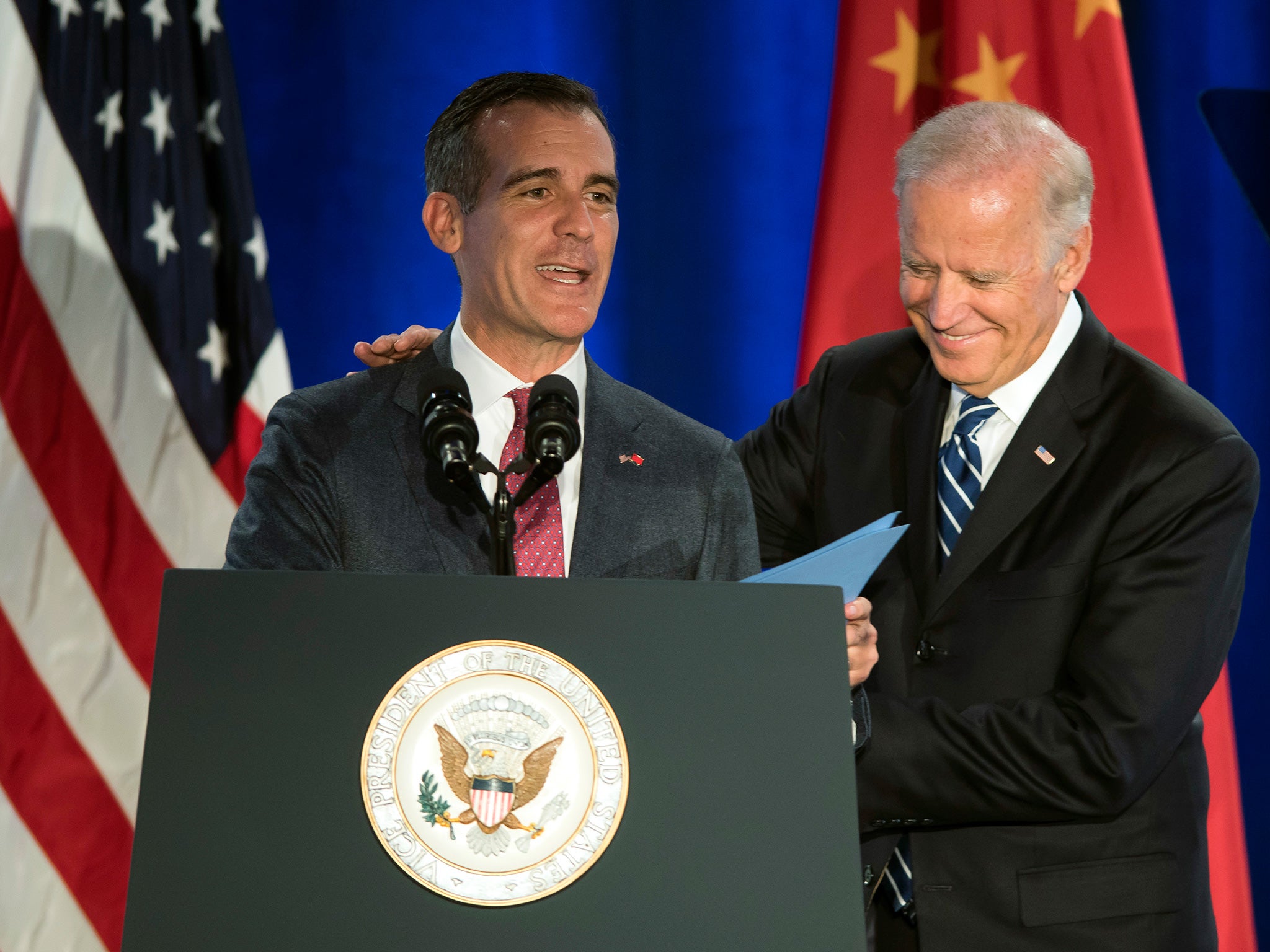 Mayor Eric Garcettie pictured with former Vice President Joe Biden