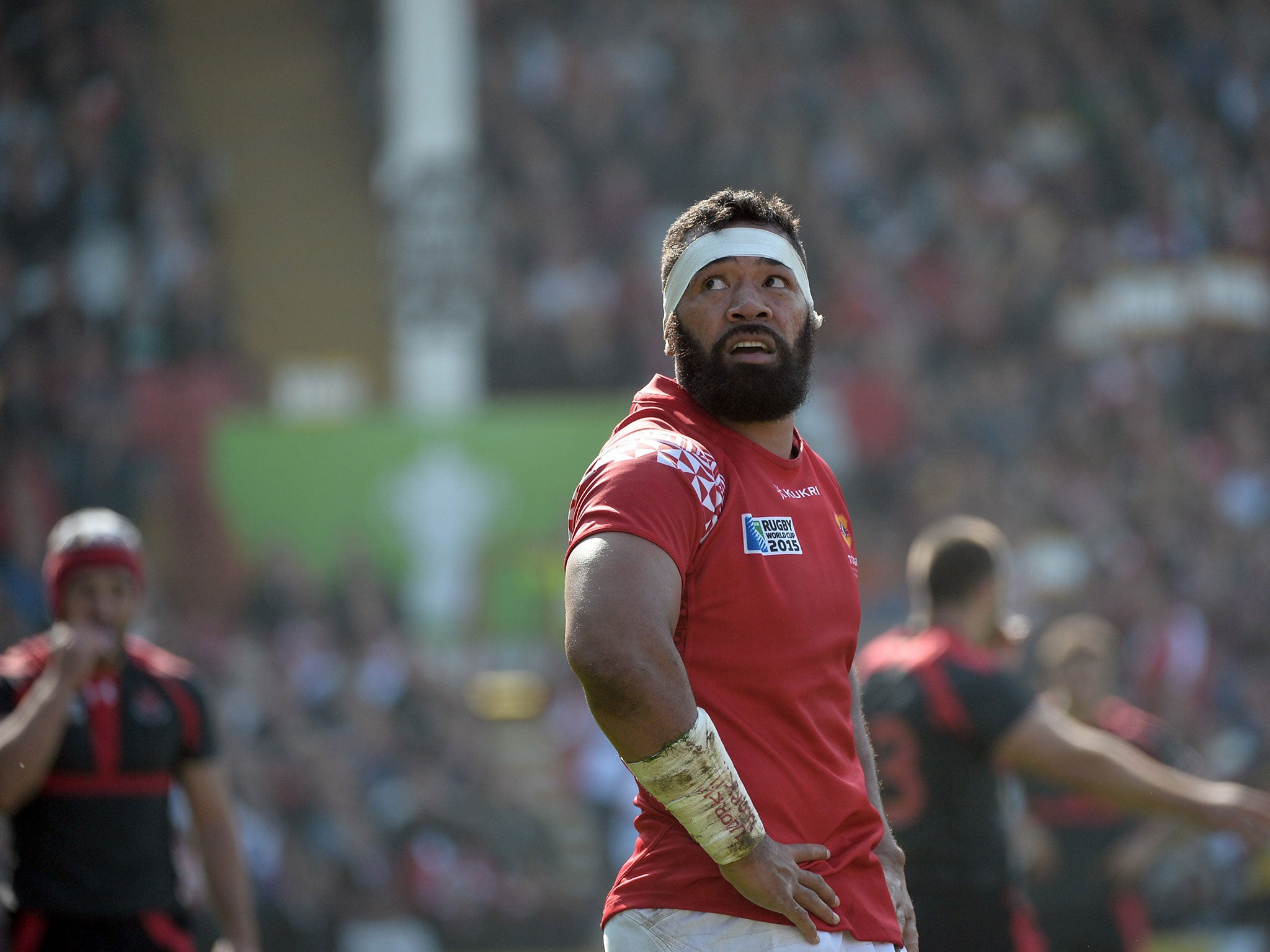 Viliami Ma'afu reacts after Tonga lose to Georgia