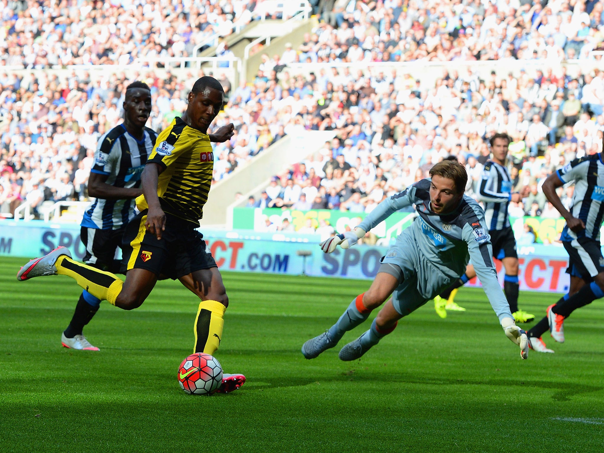 Odion Ighalo scores his second goal of the afternoon