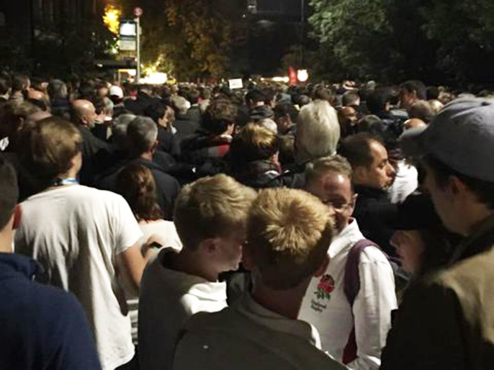 Fans outside Twickenham station on Friday after train delays