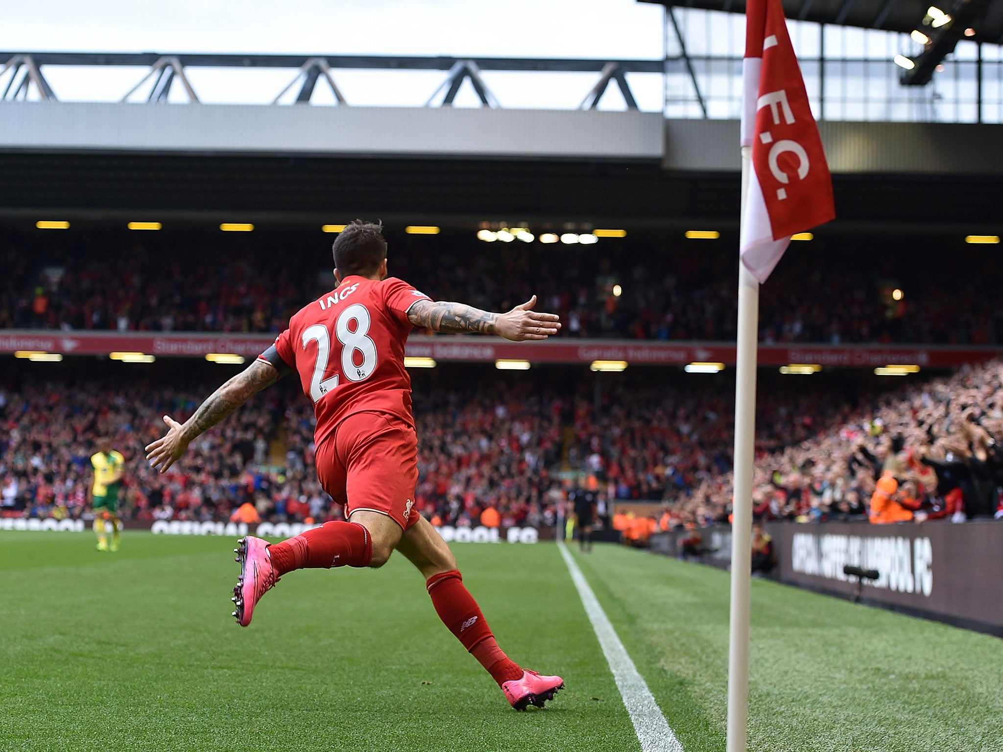 Danny Ings celebrates putting Liverpool ahead