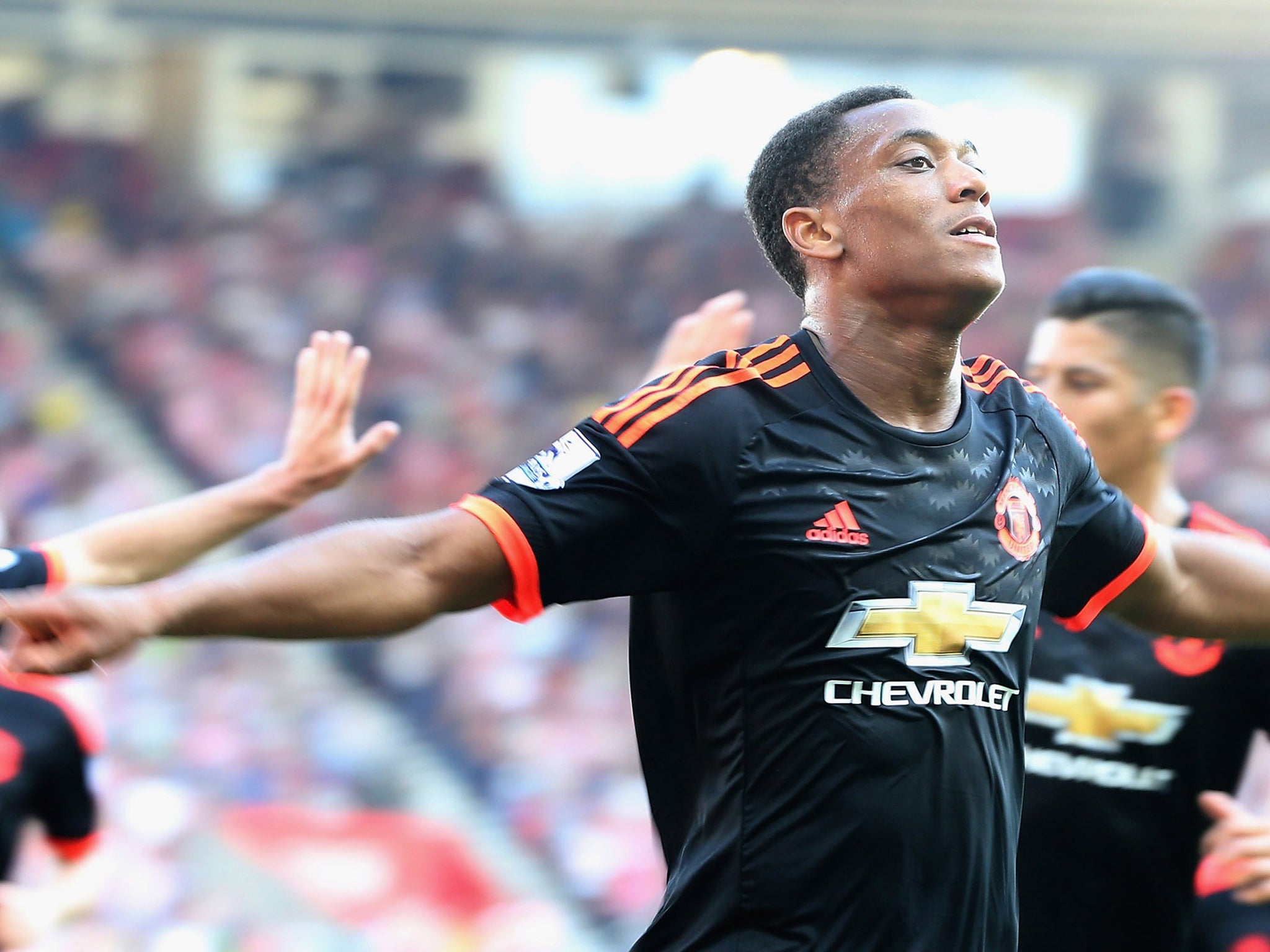 Anthony Martial celebrates his second of the game