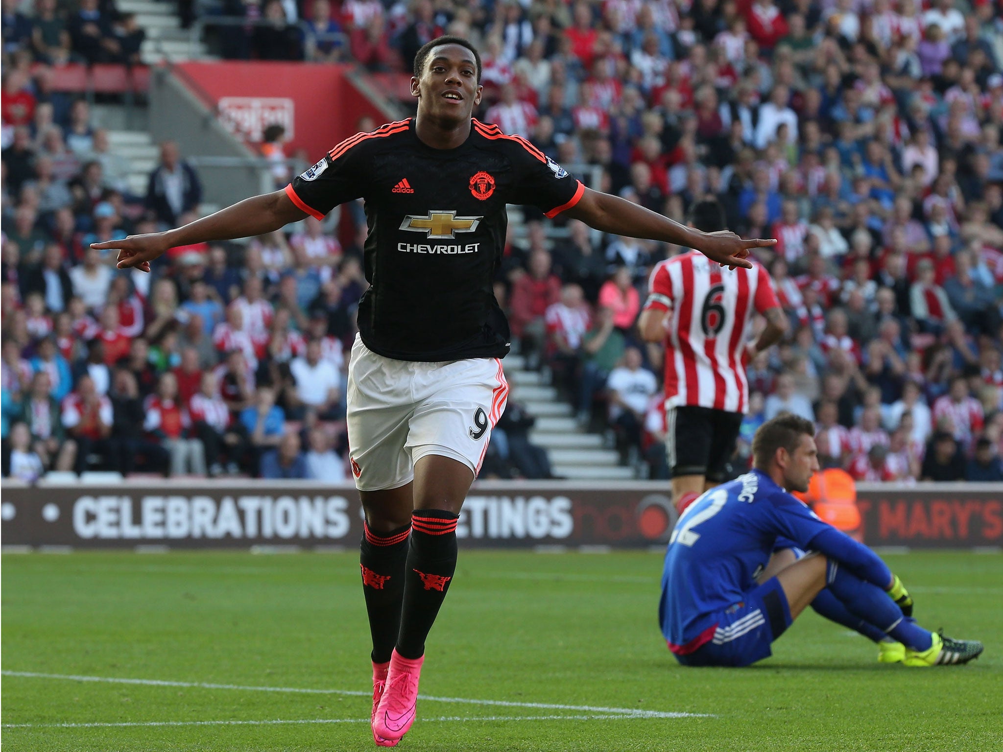 Anthony Martial celebrates his second goal