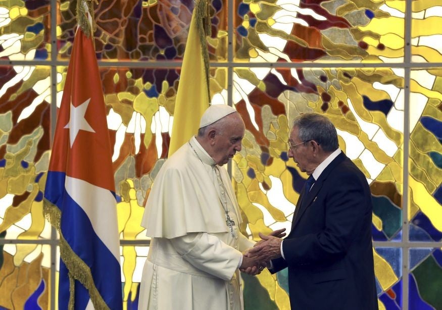 The Pope also met Cuban President Raul Castro during his three-day tour, here at Revolution Palace in Havana