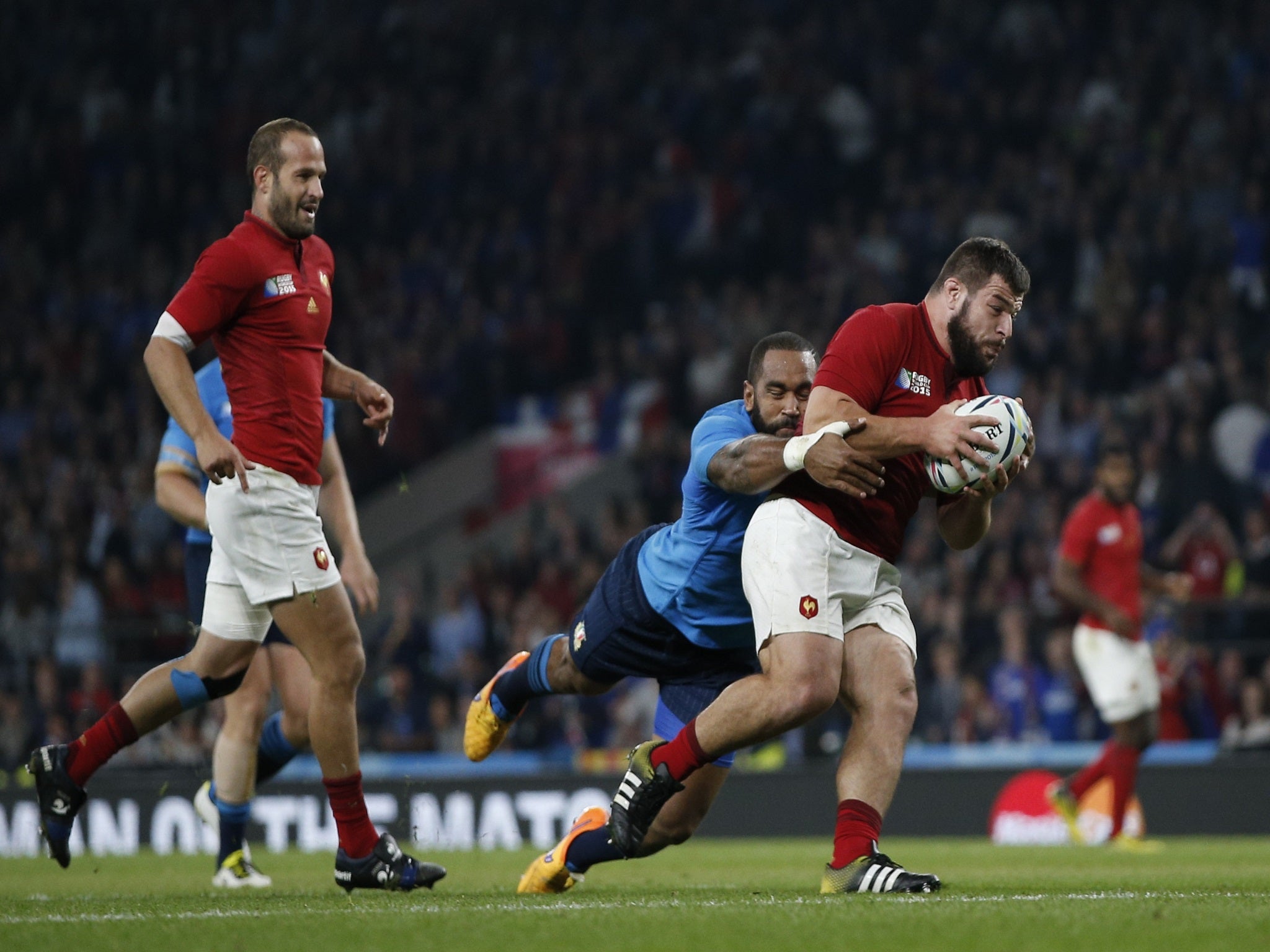 France prop Raboh Slimani scores a try against iItaly