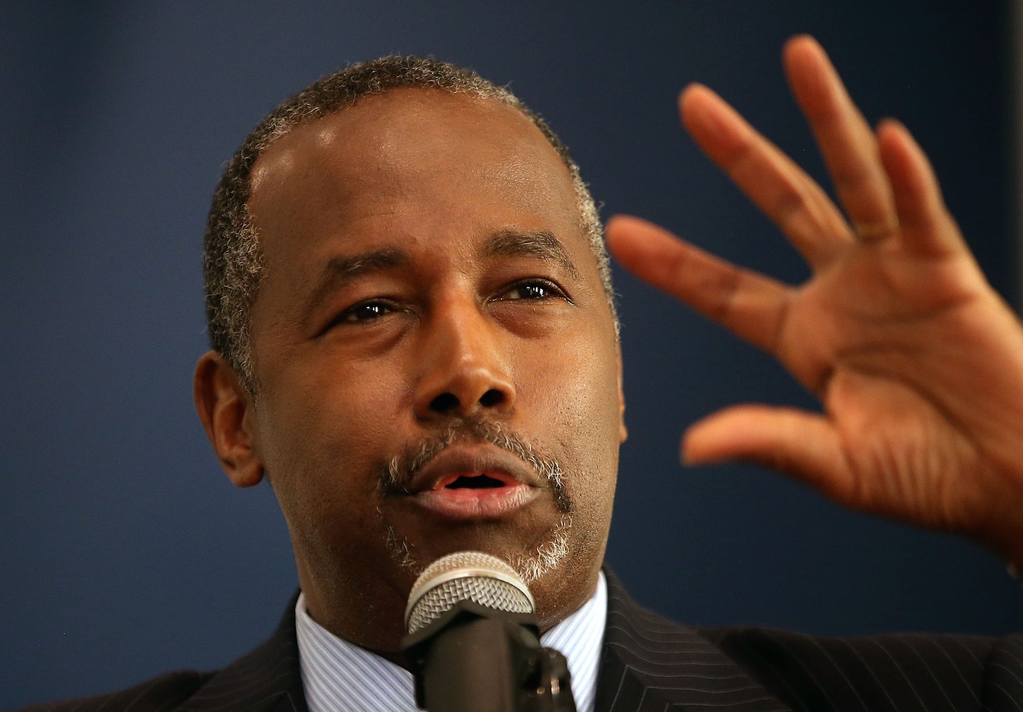 Ben Carson speaks during church in Des Moines, Iowa.