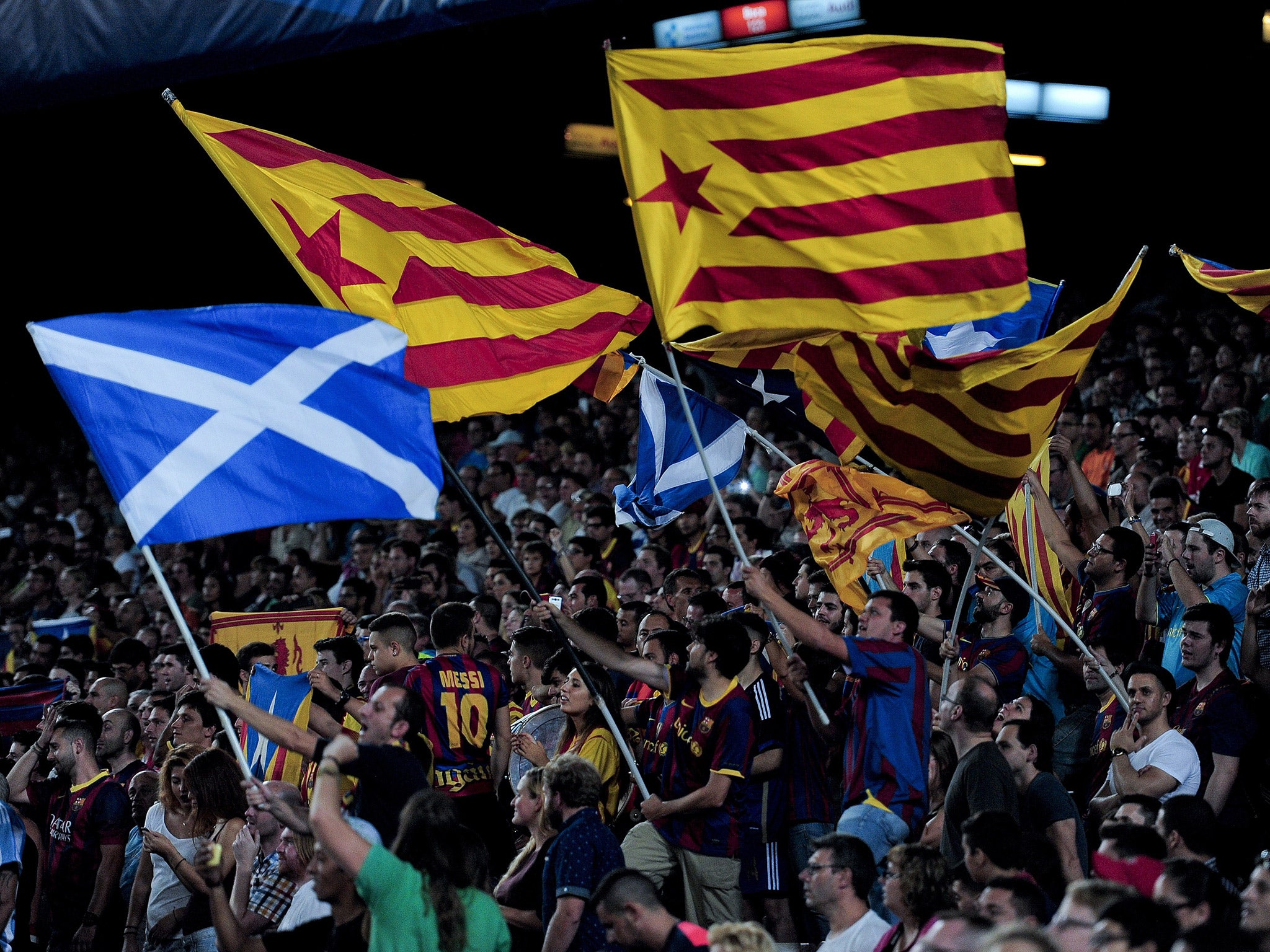 Barcelona fans could be seen flying saltires in support of Scottish independence last year