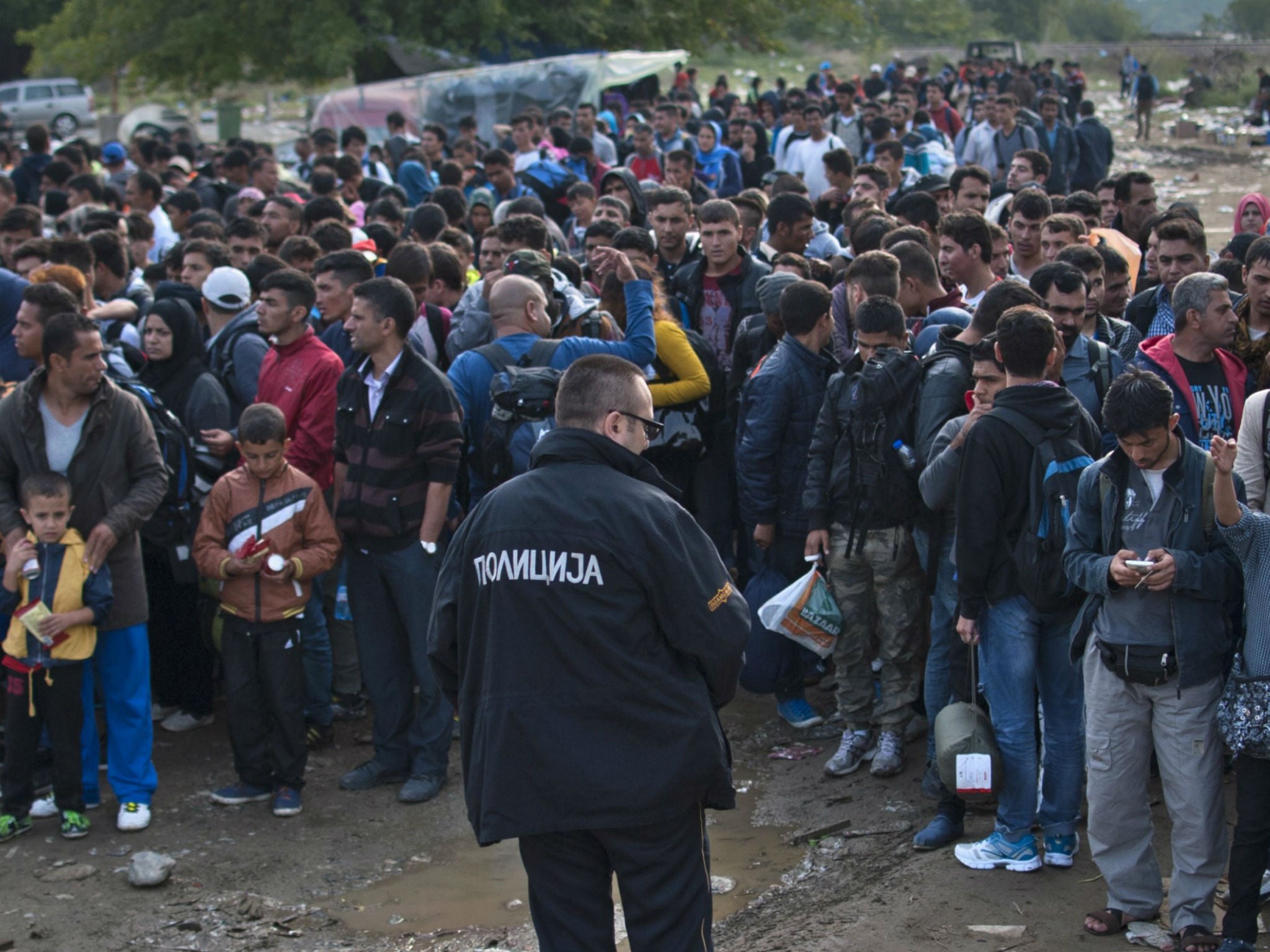 Refugees after arriving in Macedonia