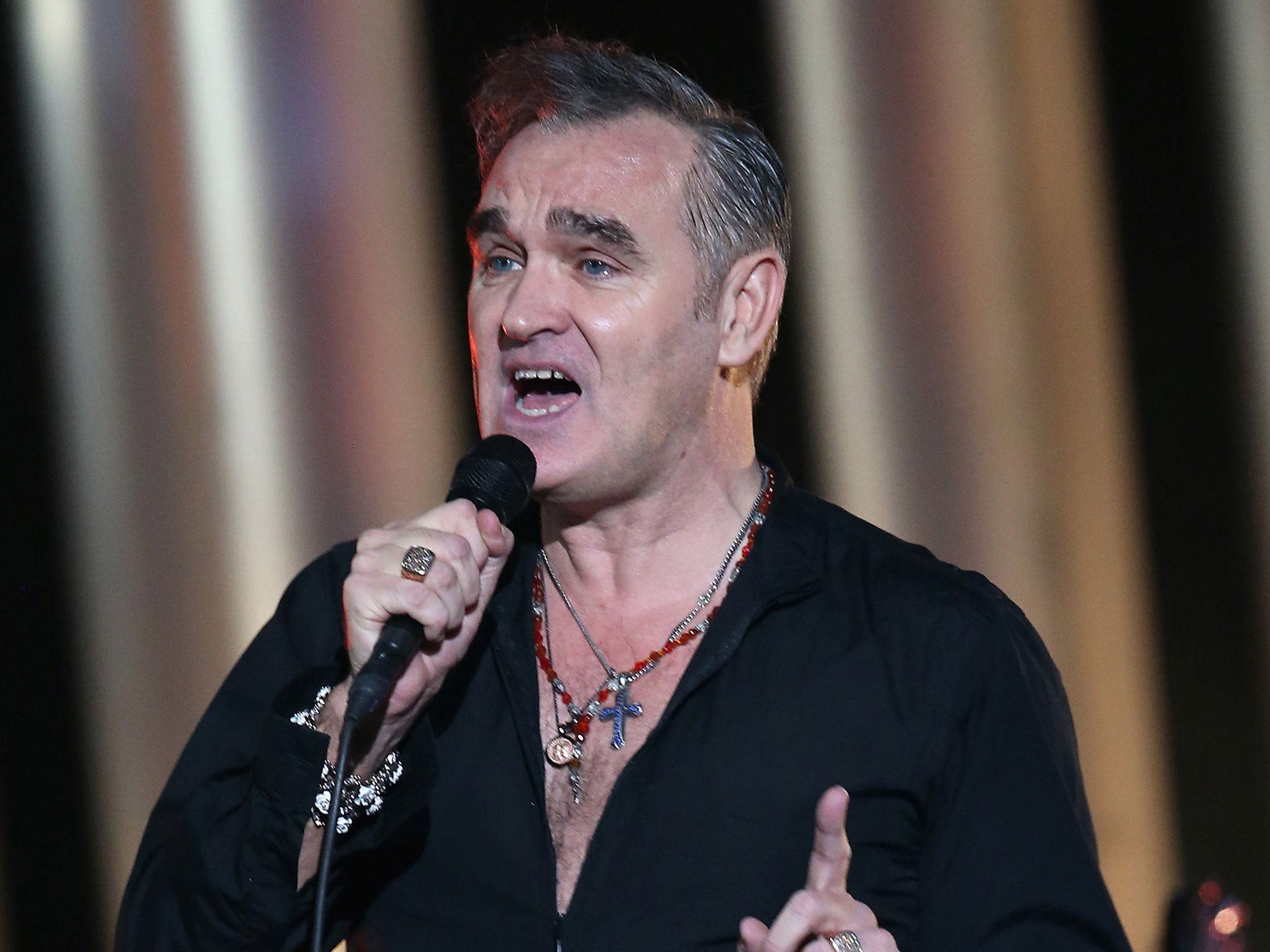 Morrissey performing on stage during the 20th annual Nobel Peace Prize Concert