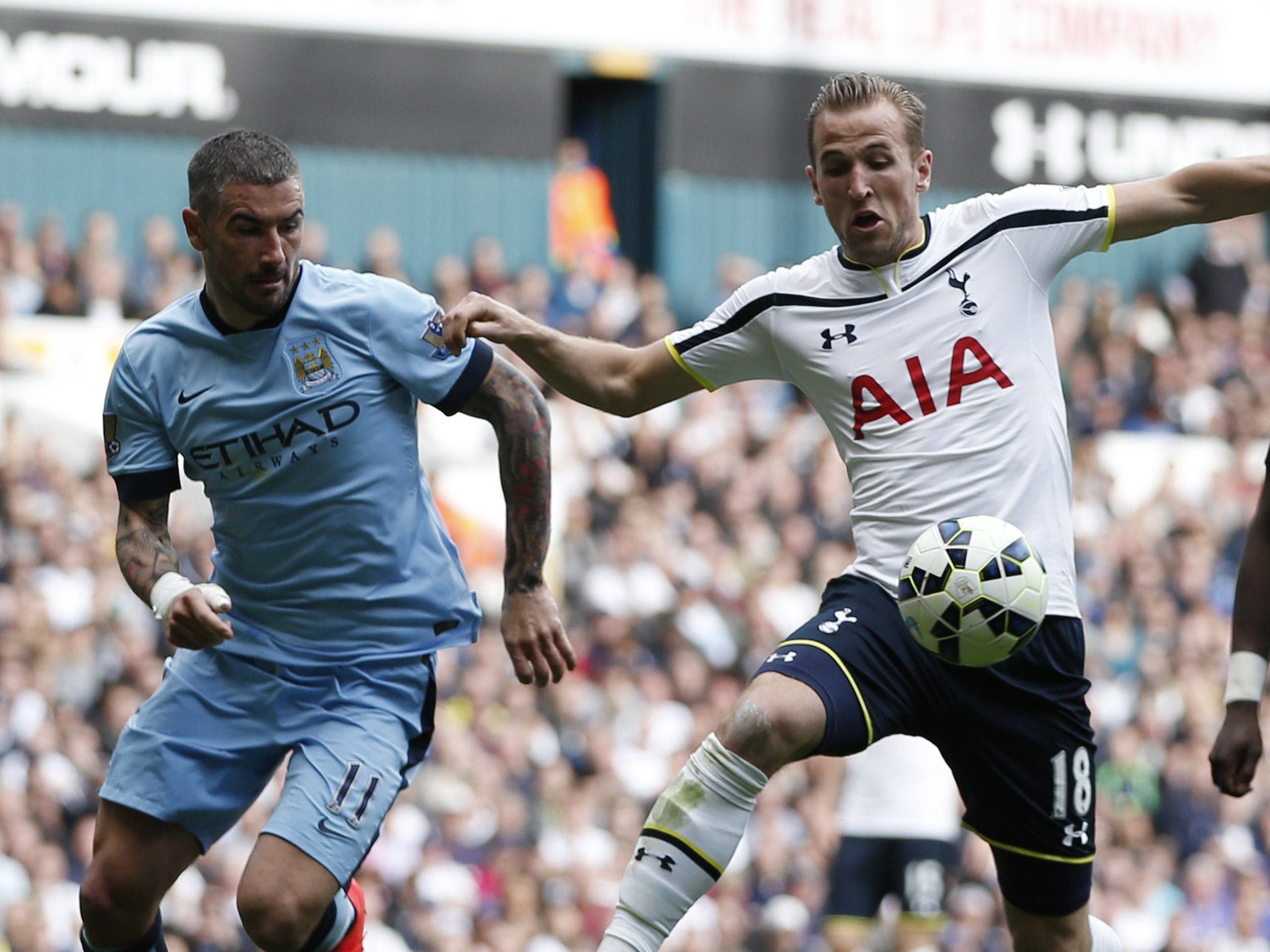 Kane squares up to Aleksander Kolarov in last year's fixture at White Hart Lane