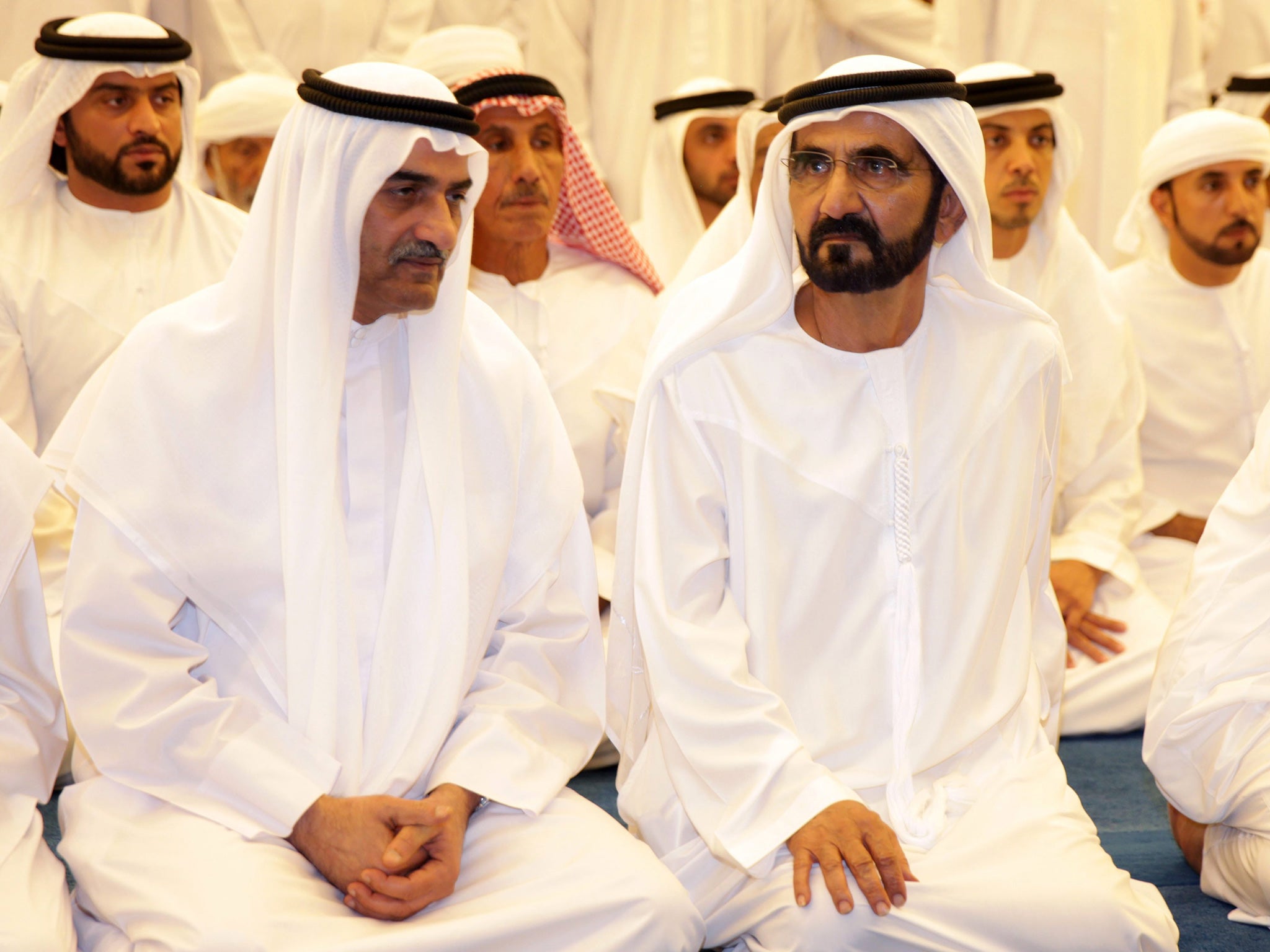 Sheikh Mohammed bin Rashid Al Maktoum (right) at the funeral of Rashid bin Mohammed