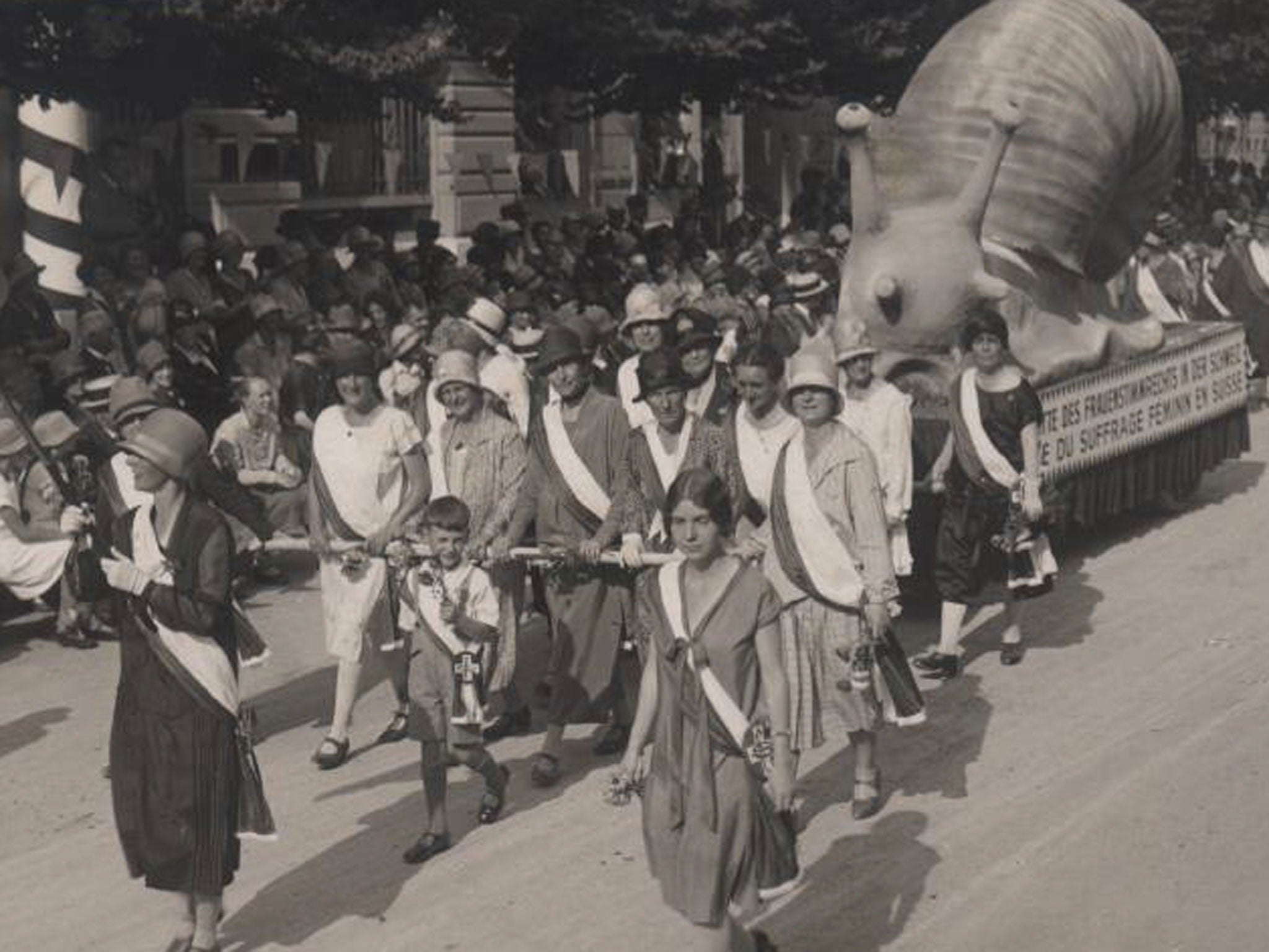 In 1928 Swiss suffragettes used a model of a snail to protest at the slow pace of political emancipation