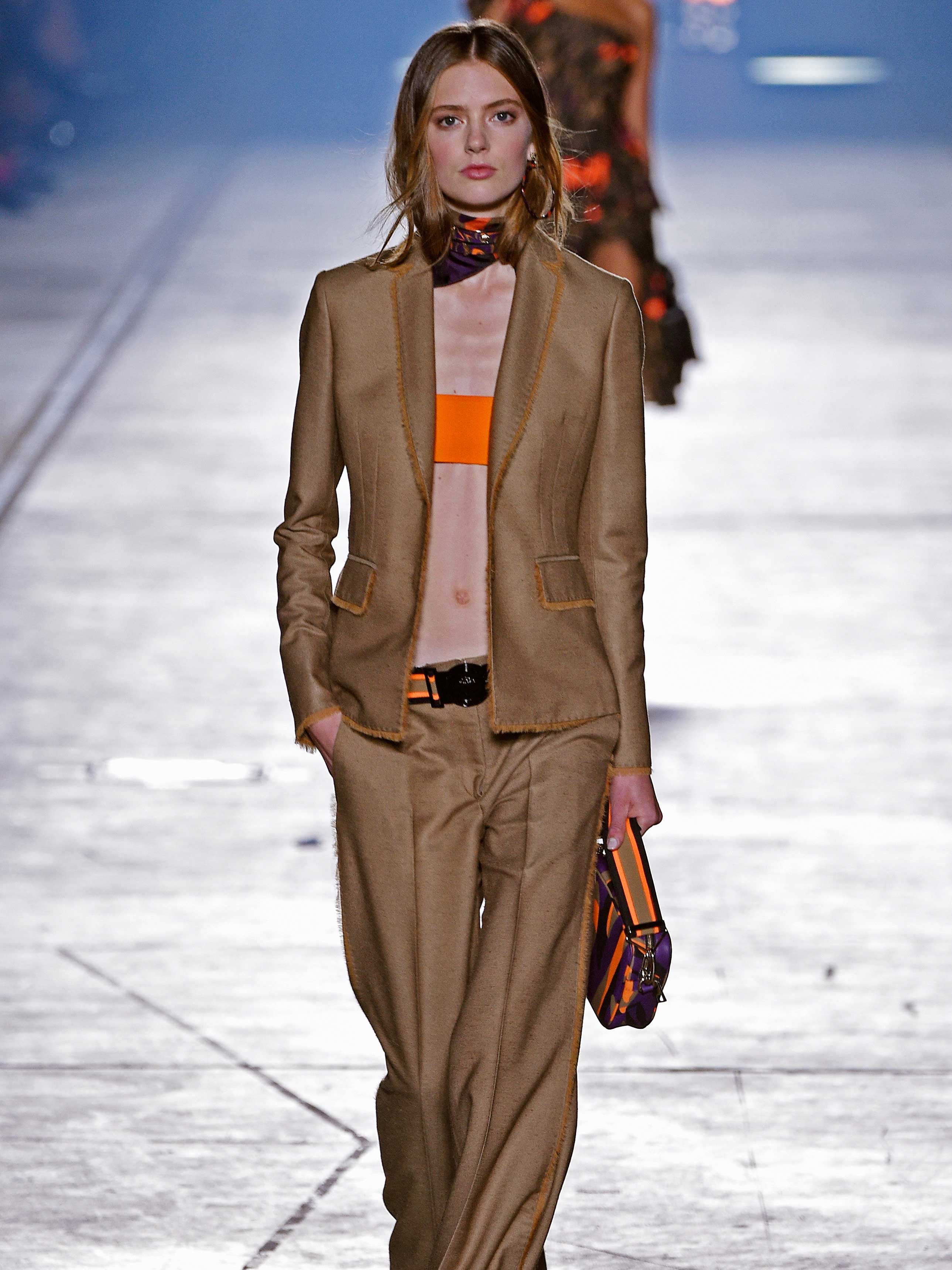 A model walks the runway during the Versace fashion show as part of Milan Fashion Week