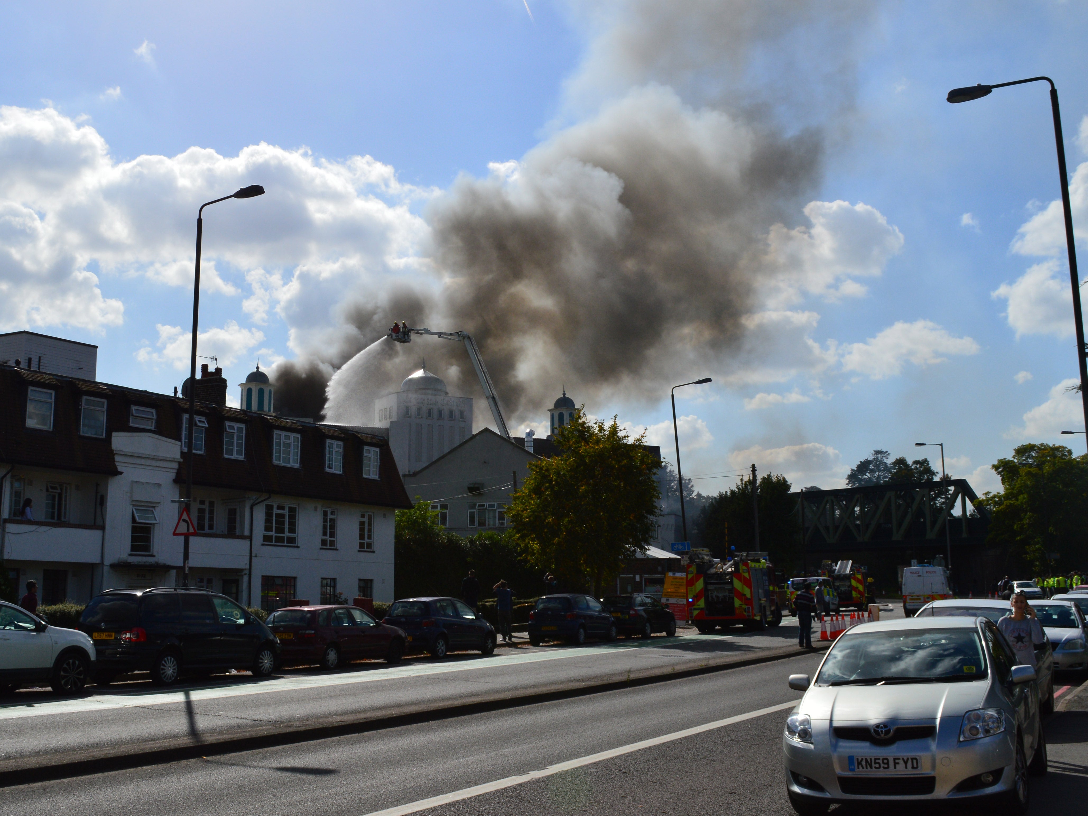 About half of the mosque's ground floor was reported to be on fire