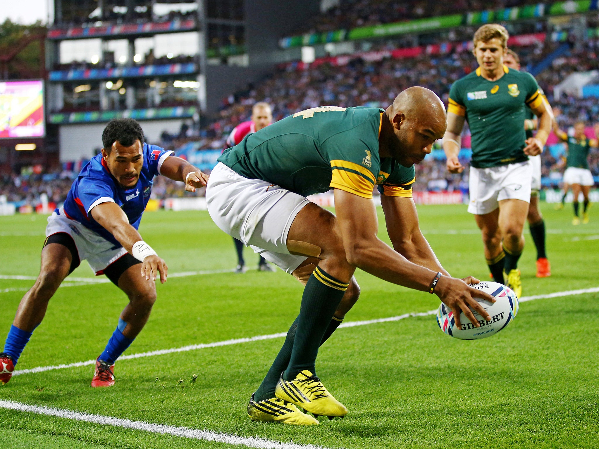 JP Pietersen scores his third try against Samoa