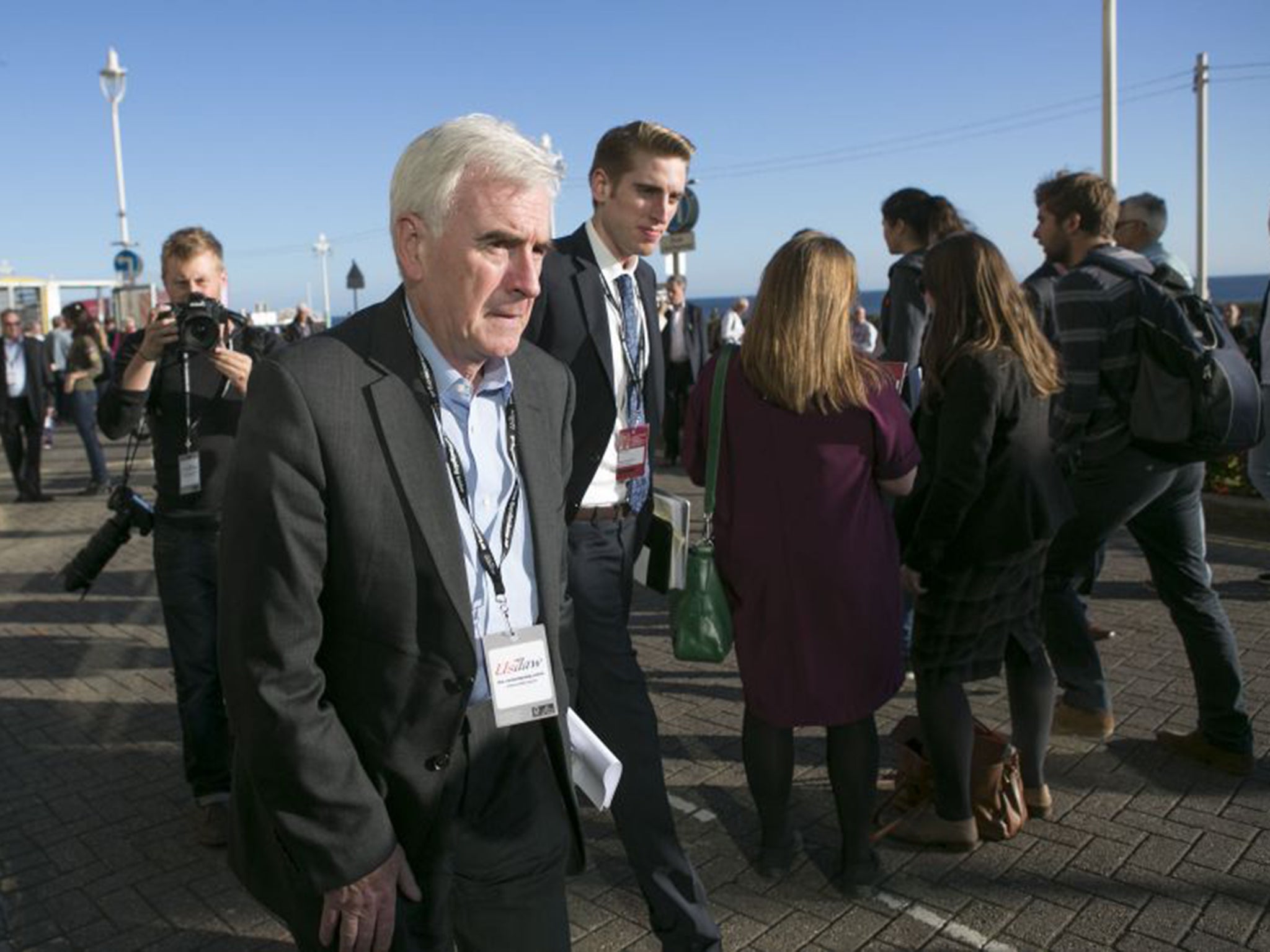 John McDonnell, the shadow Chancellor, with his new chief of staff, Seb Corbyn, at the Labour Party conference in Brighton on Sunday