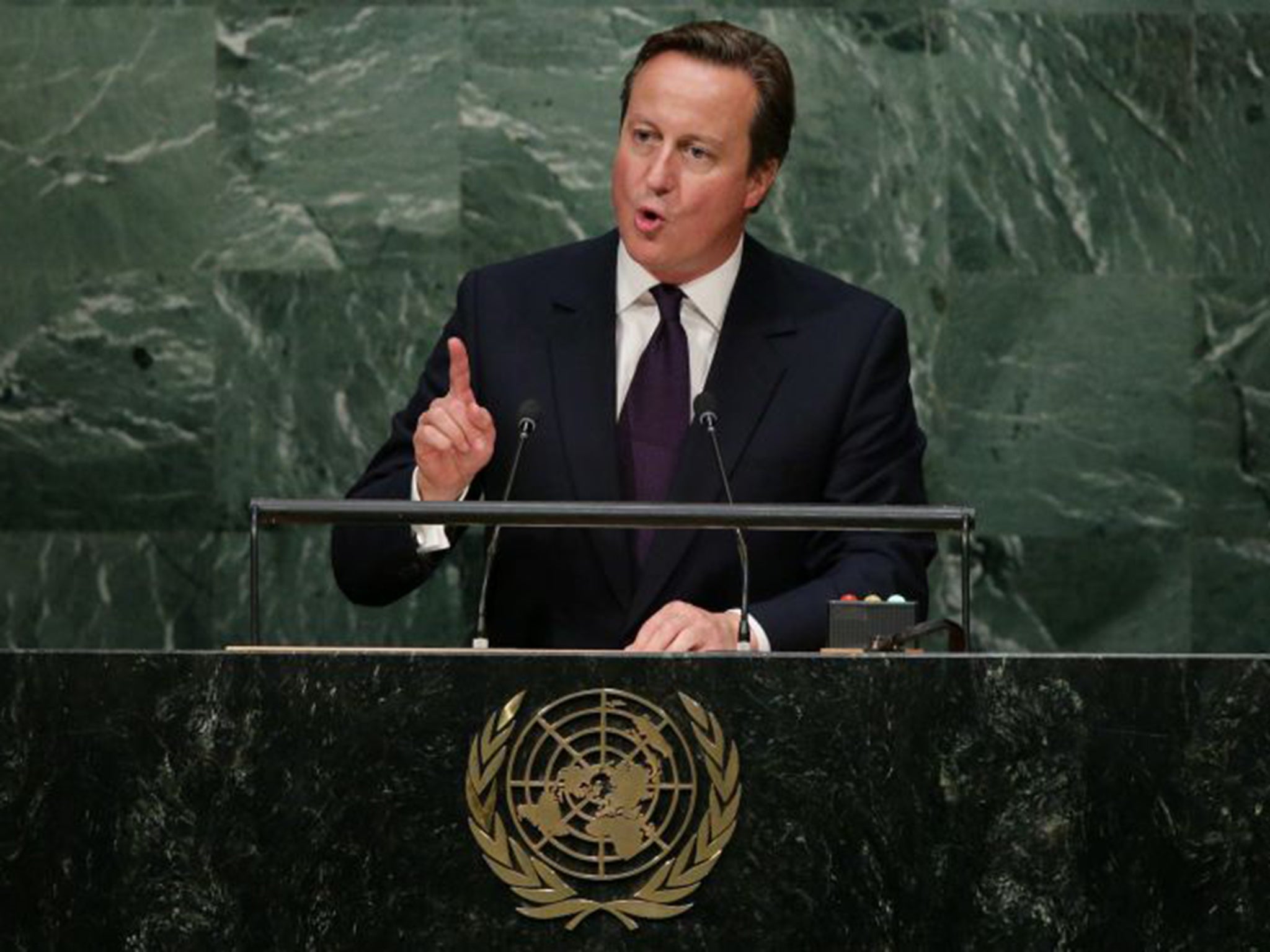 David Cameron speaking during the United Nations Sustainable Development Summit in New York on Sunday