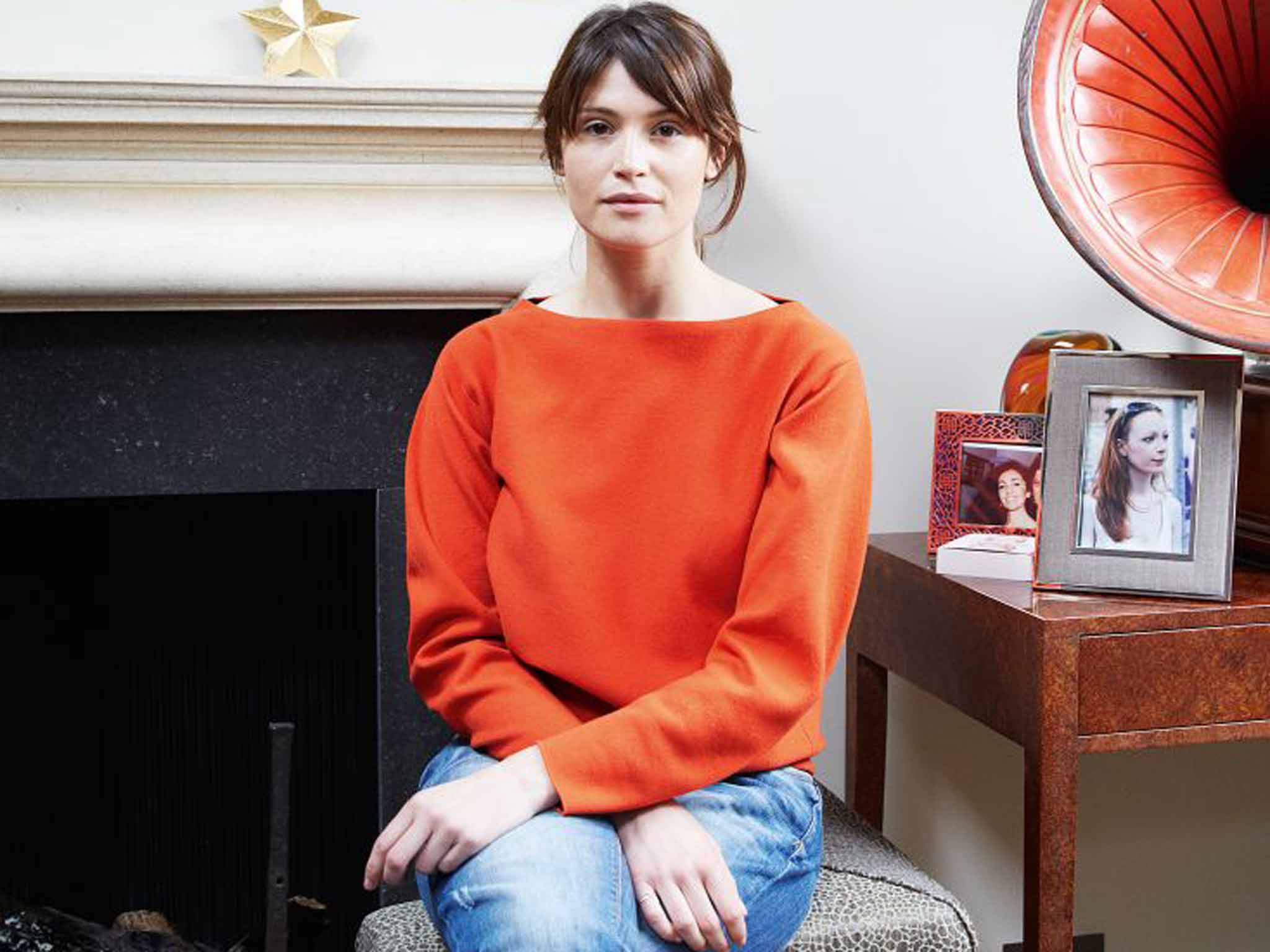 Gemma Arterton, beside her vintage gramophone at home in Battersea