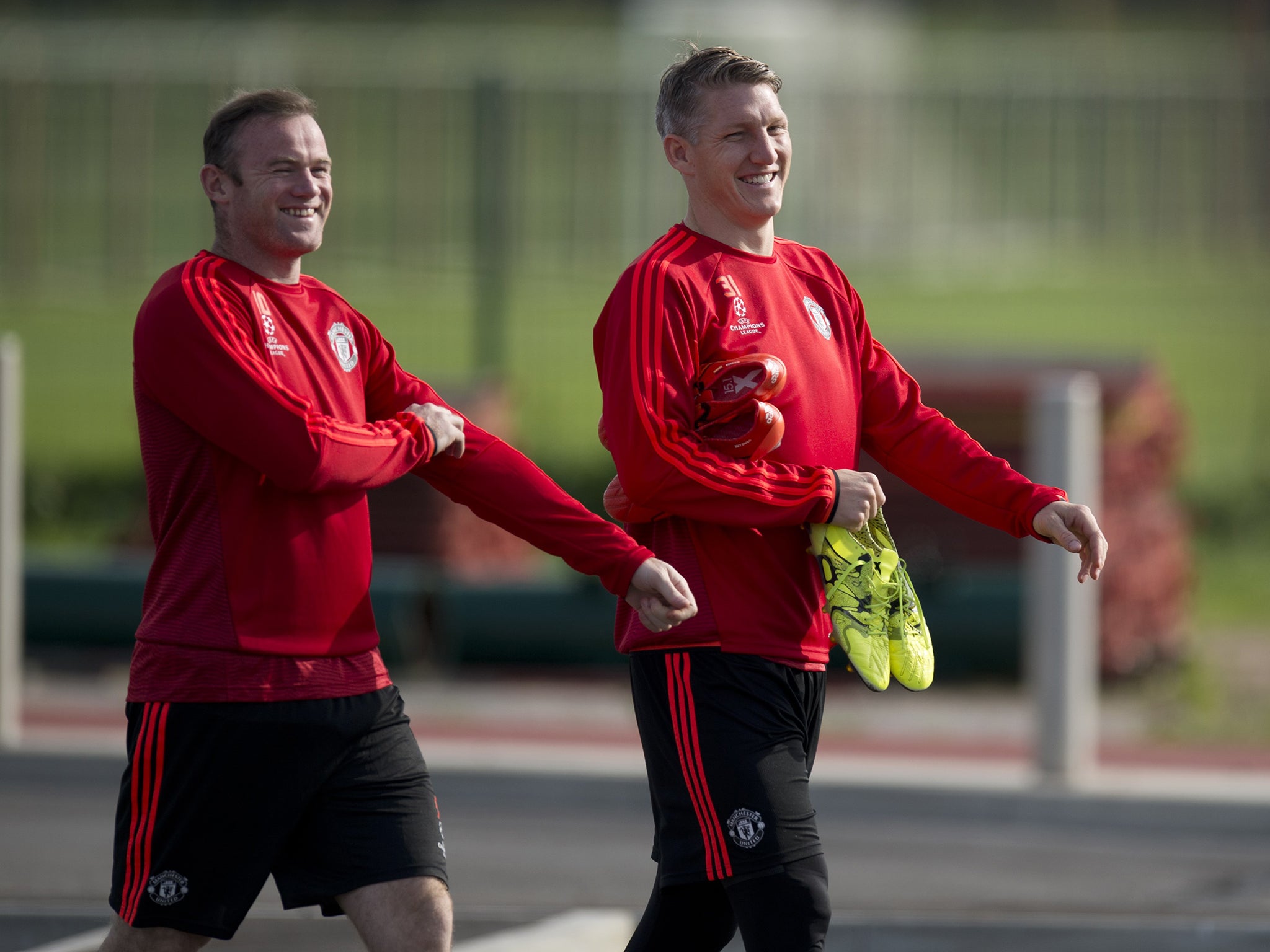 Wayne Rooney and Bastian Schweinsteiger during training this week
