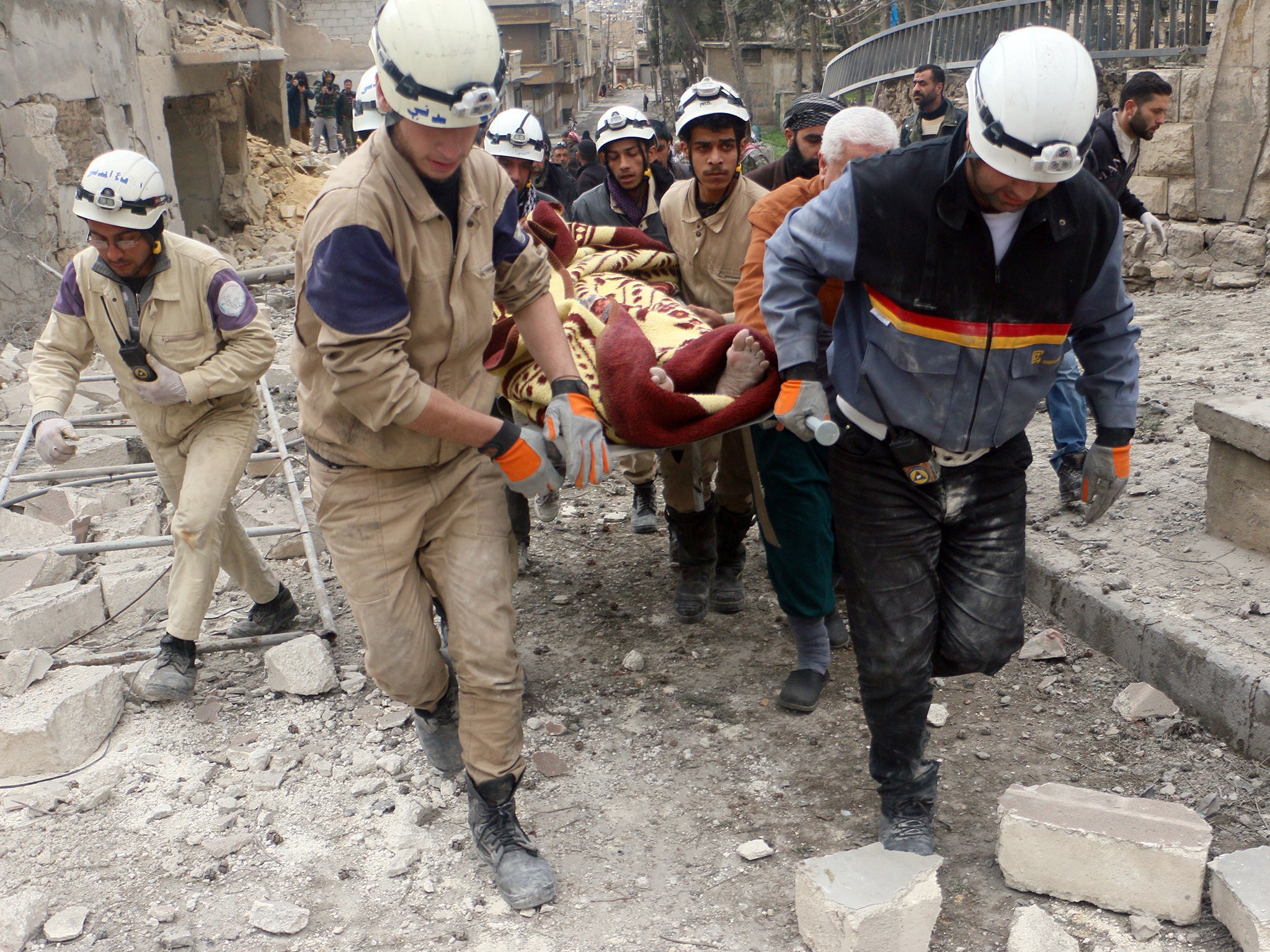 The aftermath of a reported air strike by Syrian government forces in the northern city of Aleppo