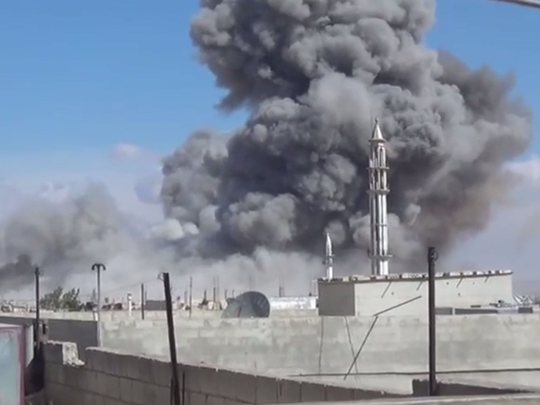 Activist-filmed footage in Homas province showing explosions after what they claim were Russian air strikes