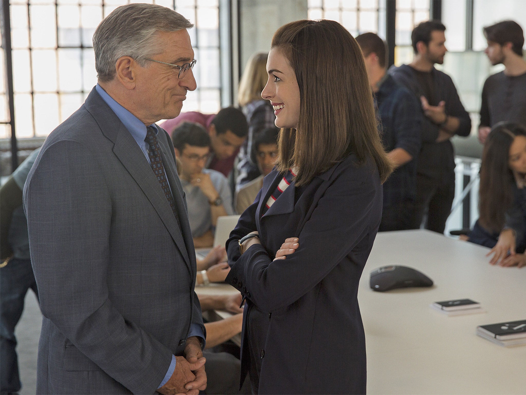 Work can be fun: Robert De Niro and Anna Hathaway in ‘The Intern’