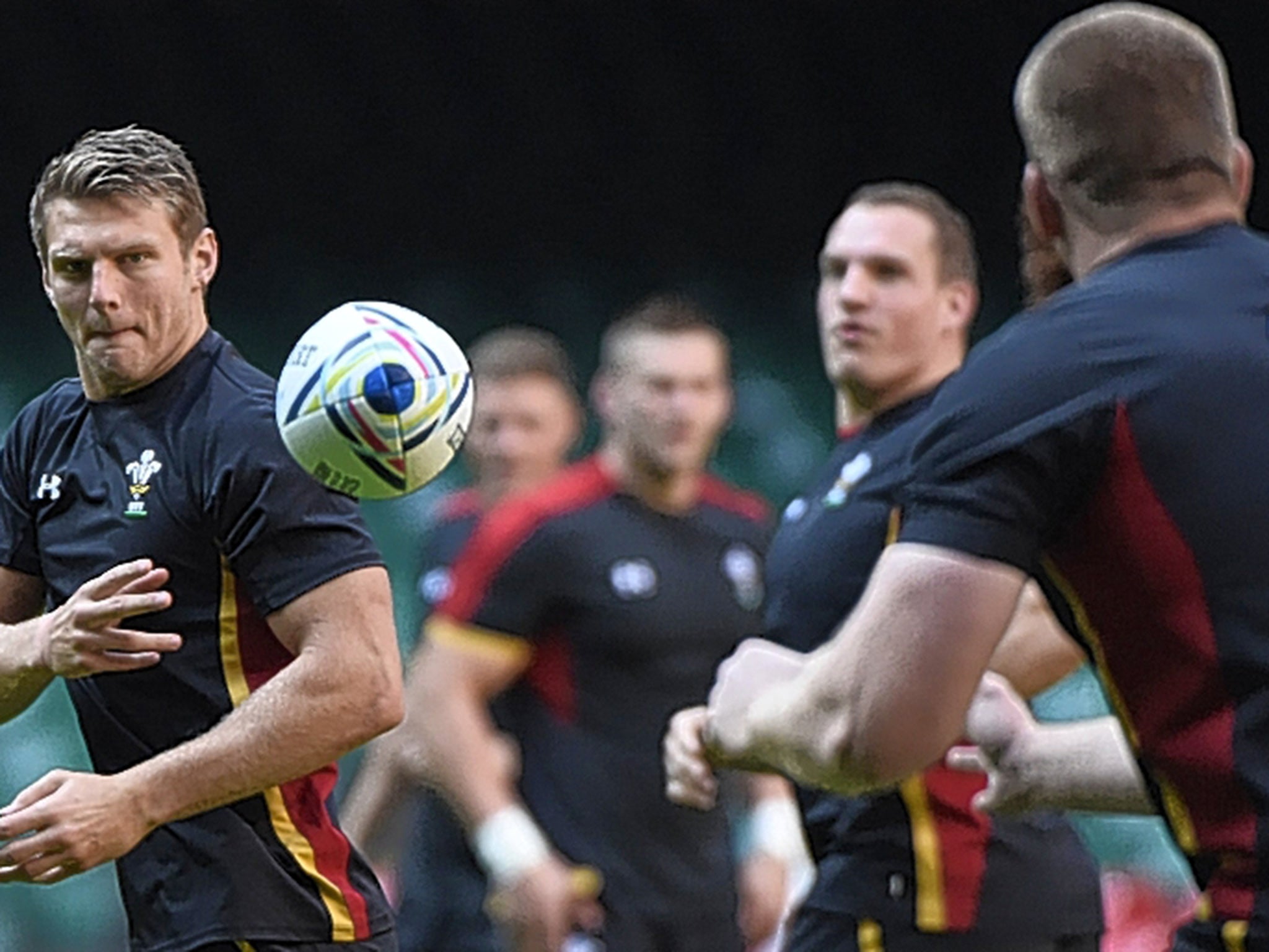 Dan Biggar passes the ball during the Wales captain’s run yesterday