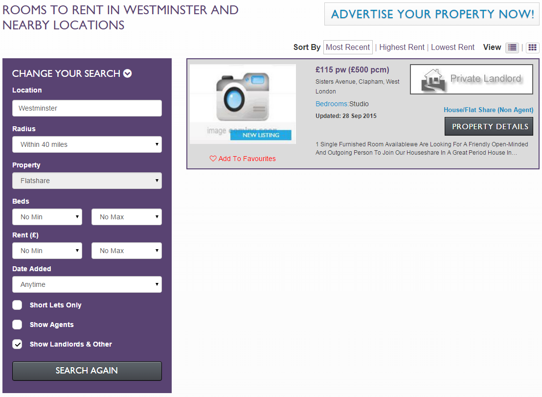 This search shows that this is the only ad registered under a private landlord