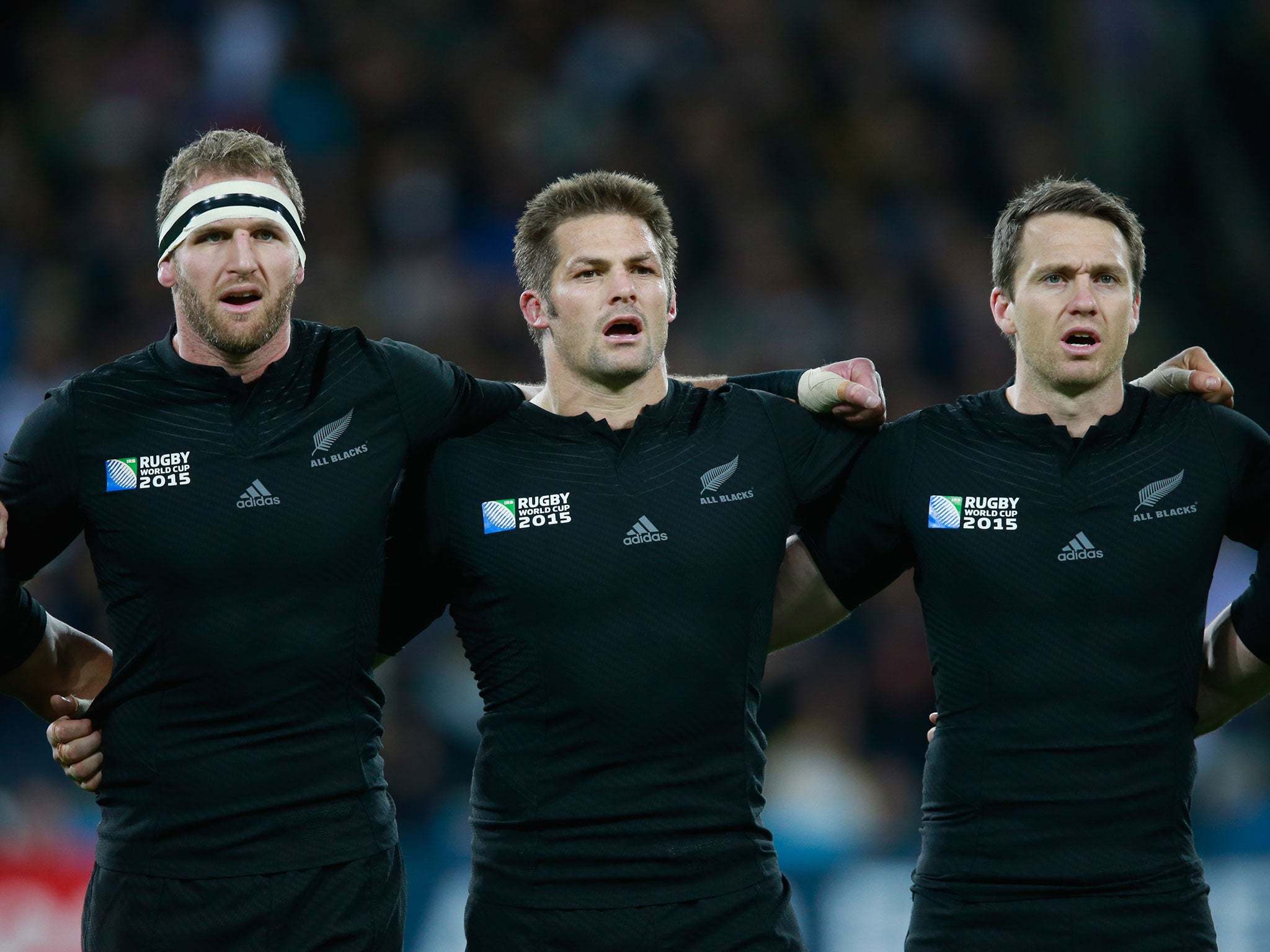 Kieran Read, Richie McCaw and Ben Smith of New Zealand