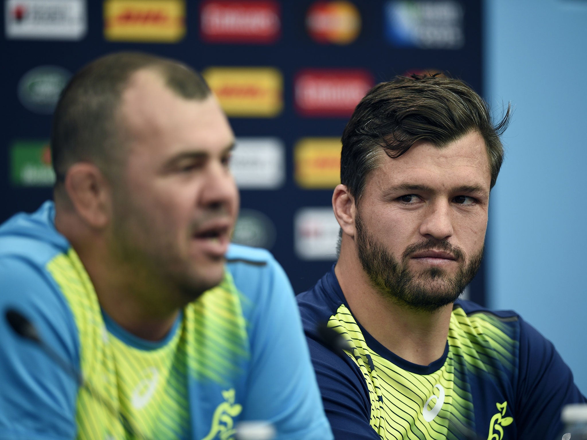 Australia coach Michael Cheika alongside wing Adam Ashley-Cooper