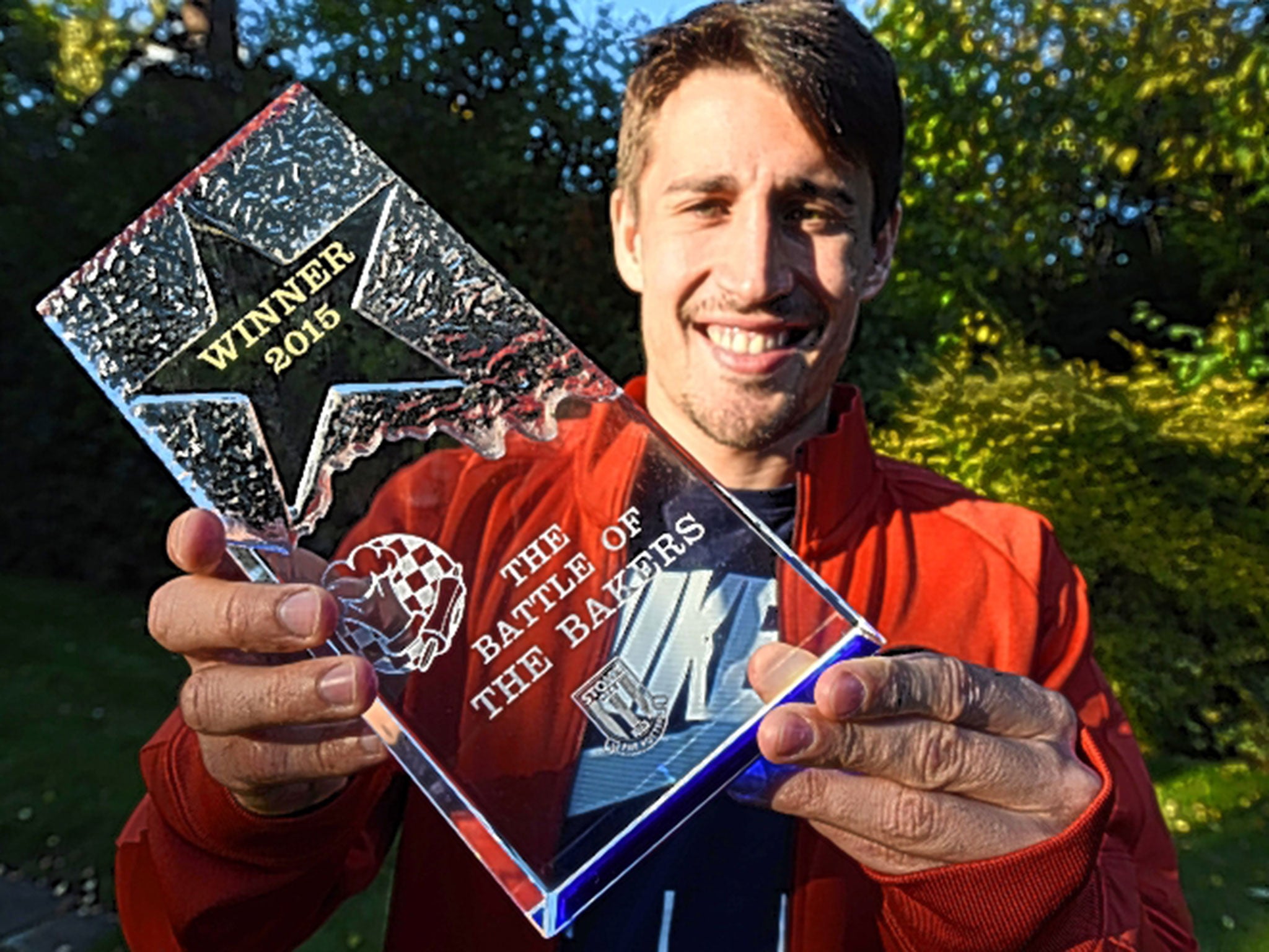 Bojan with his Stoke City ‘Battle of the Bakers’ award won for a triple-layer, strawberry-and-cream sponge