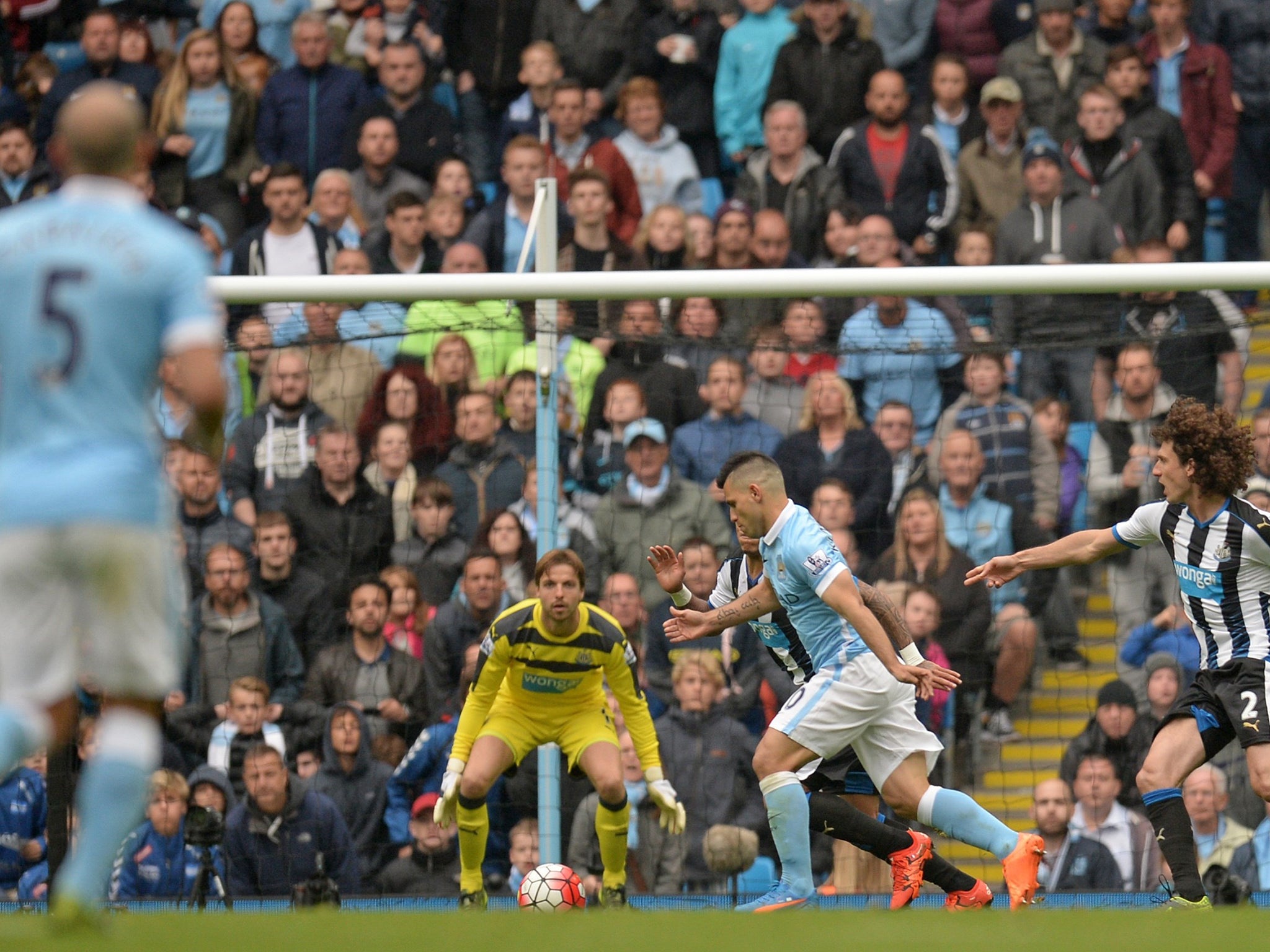 Aguero scored shortly after half-time and added a third a minute later