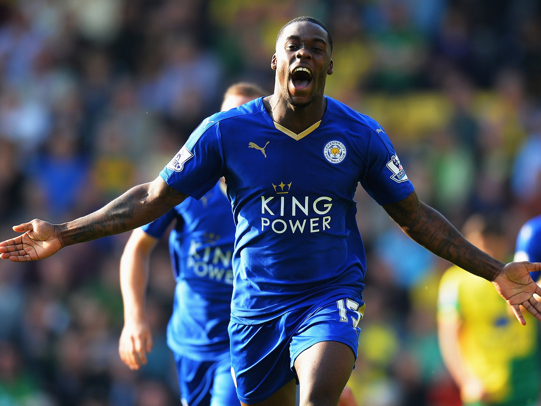 Jeffrey Schlupp turns away in celebration after his second half strike