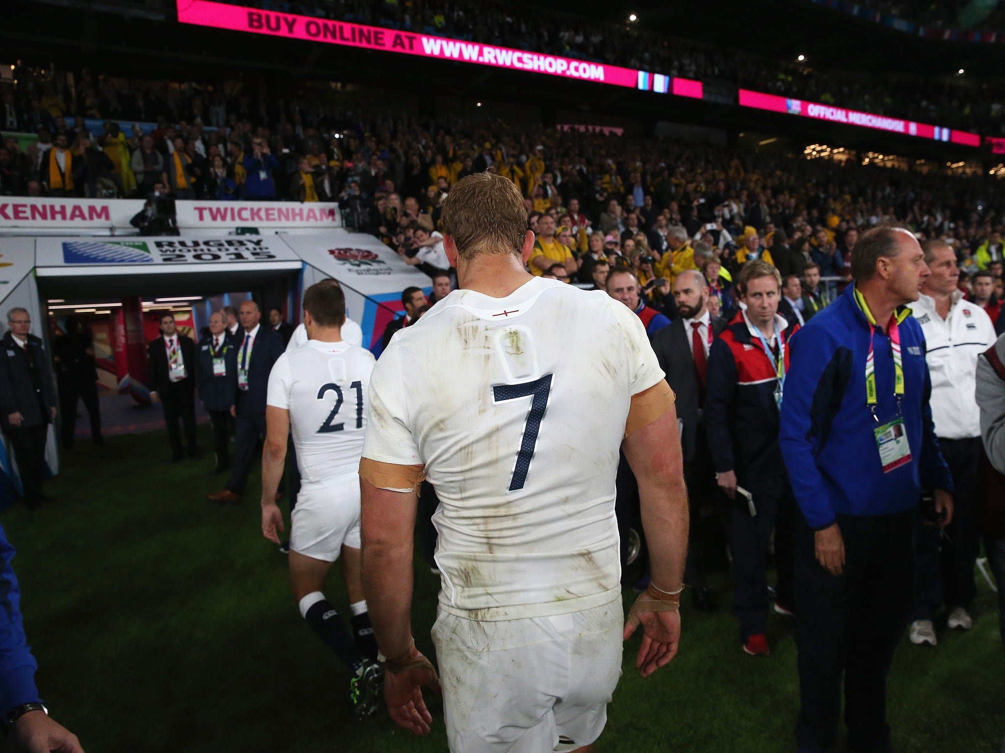 Chris Robshaw walks down the tunnel after defeat to Australia at Twickenham