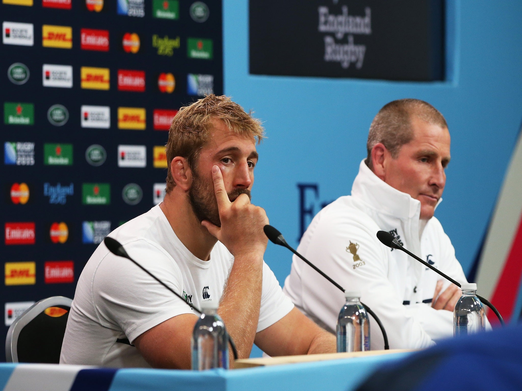 Chris Robshaw and Stuart Lancaster cut dejected figures after Rugby World Cup elimination