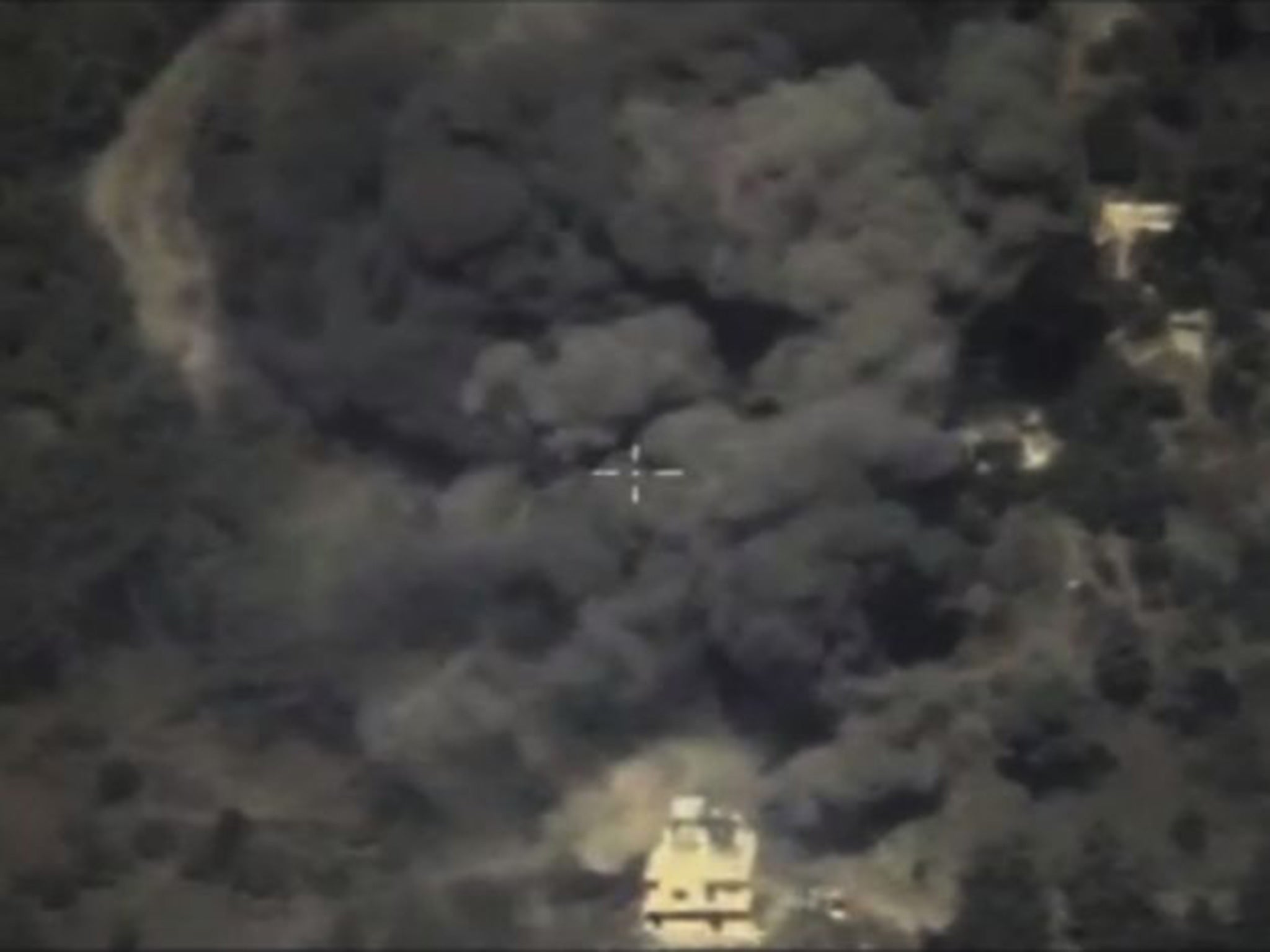 An image from the Russian Defense Ministry depicting an airstrike in Syria