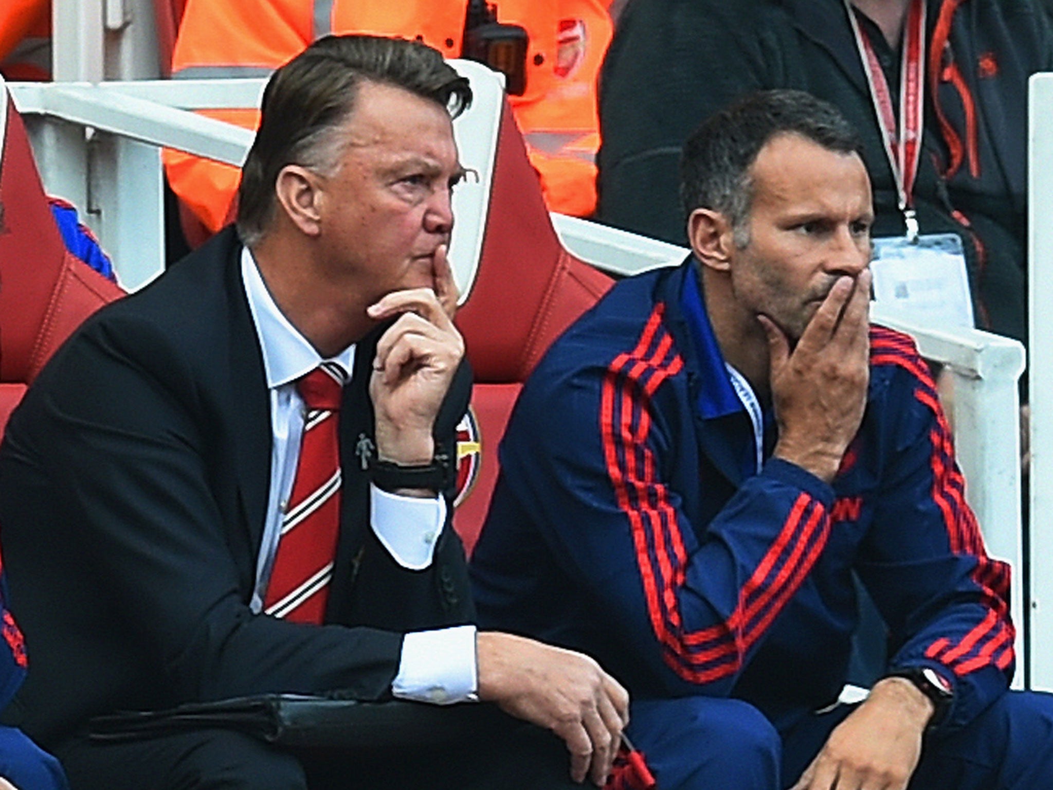 Louis van Gaal and Ryan Giggs look on