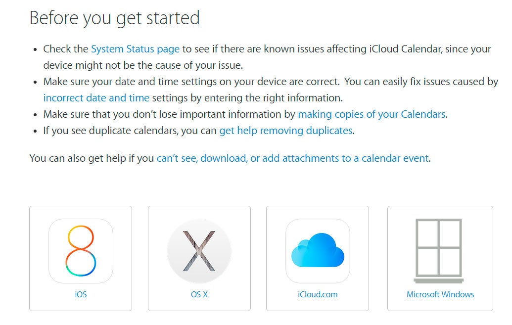 Apple's very literal take on the Windows logo appeared on the iCloud Calendar support page