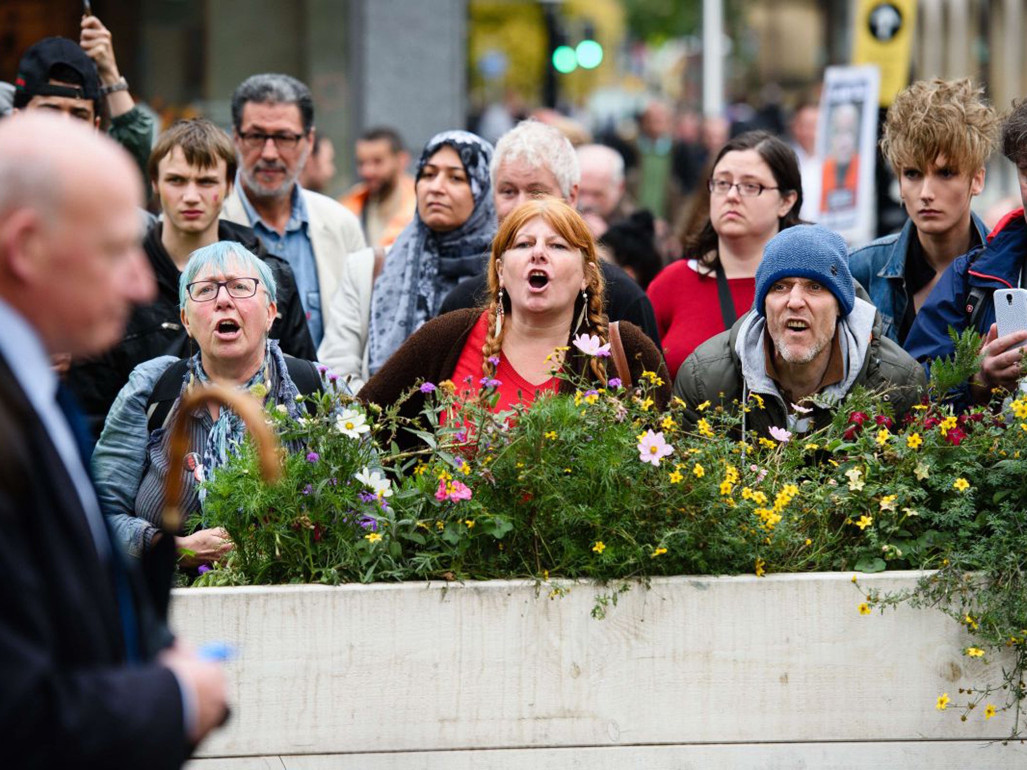 Anti-austerity campaigners continued their protests outside the conference on Monday