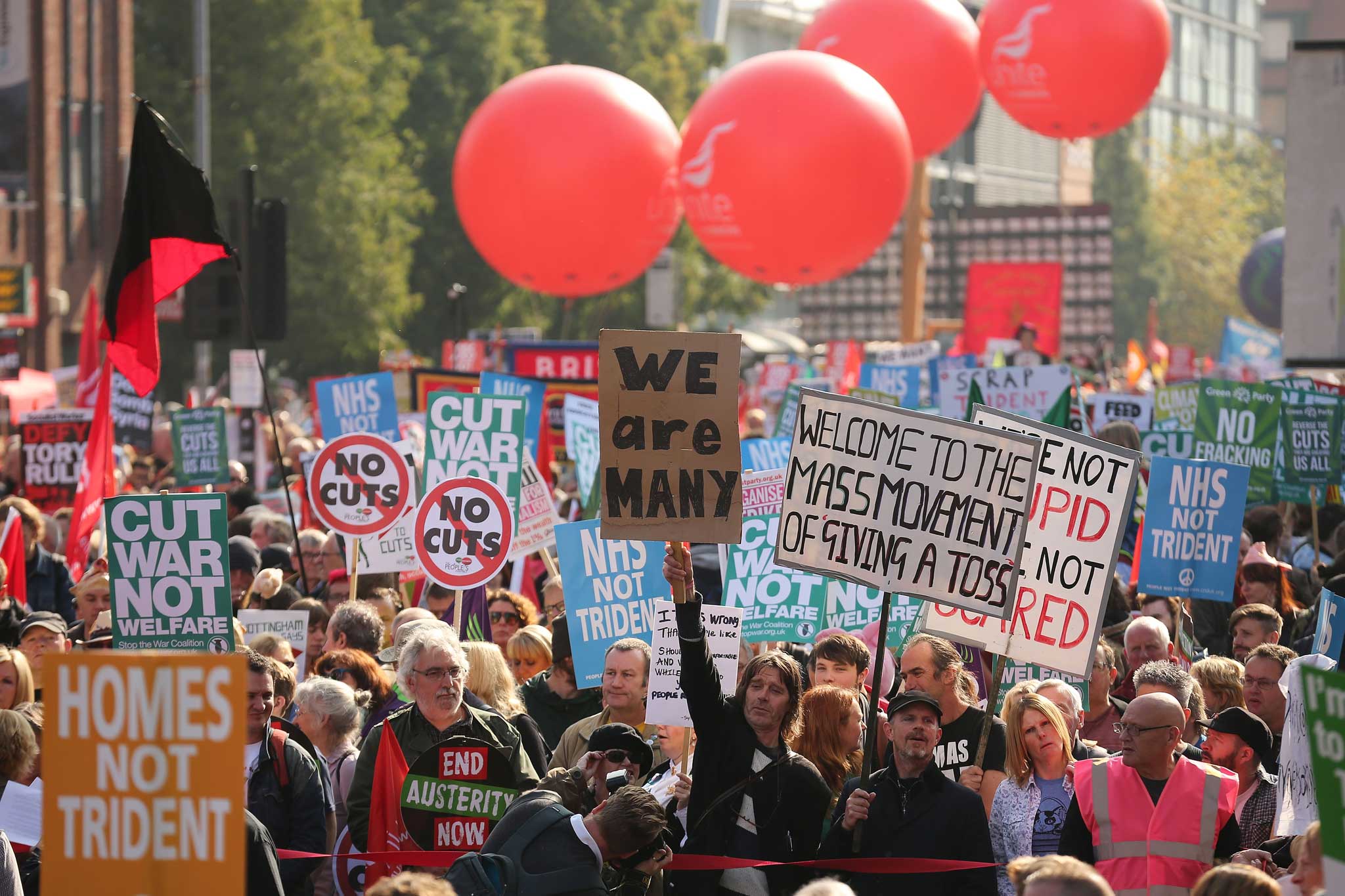 Protesters at the Conservative Party Conference. Getty Images