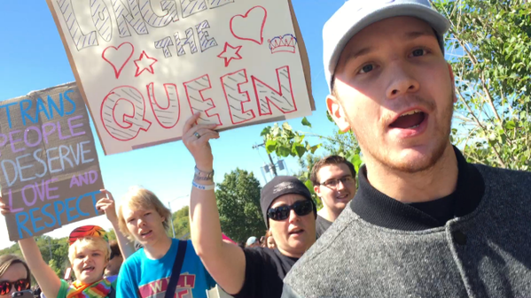 Students and parents lined the street to stand up for transgender pupil, Landon Patterson