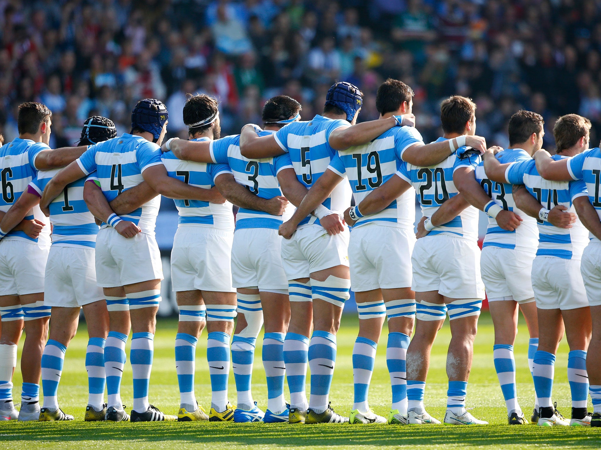 The Argentina players line up ahead of their clash with Tonga