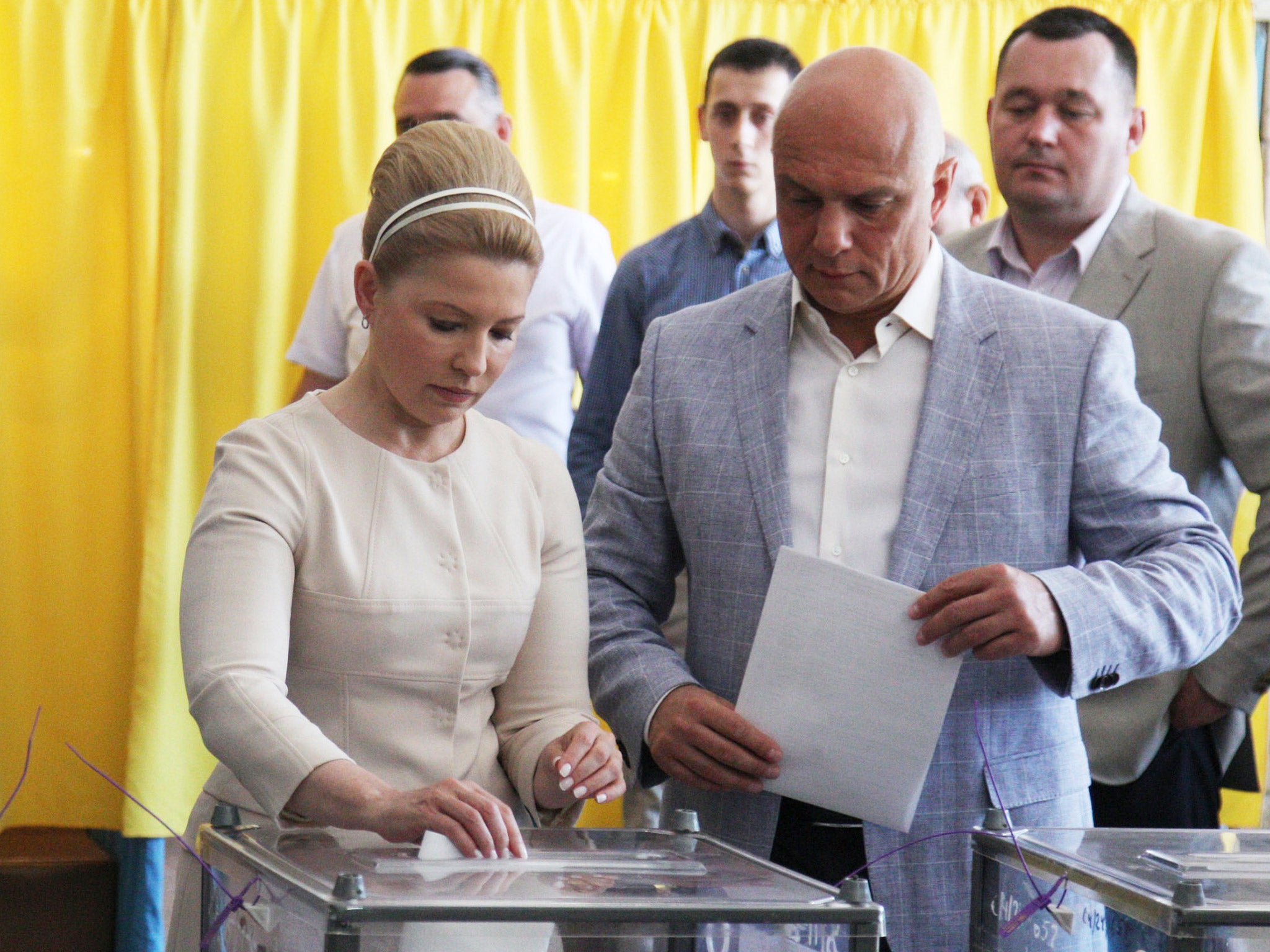 Yulia Tymoshenko casts her ballot alongside her husband Olexandr, during last year's elections (Getty)