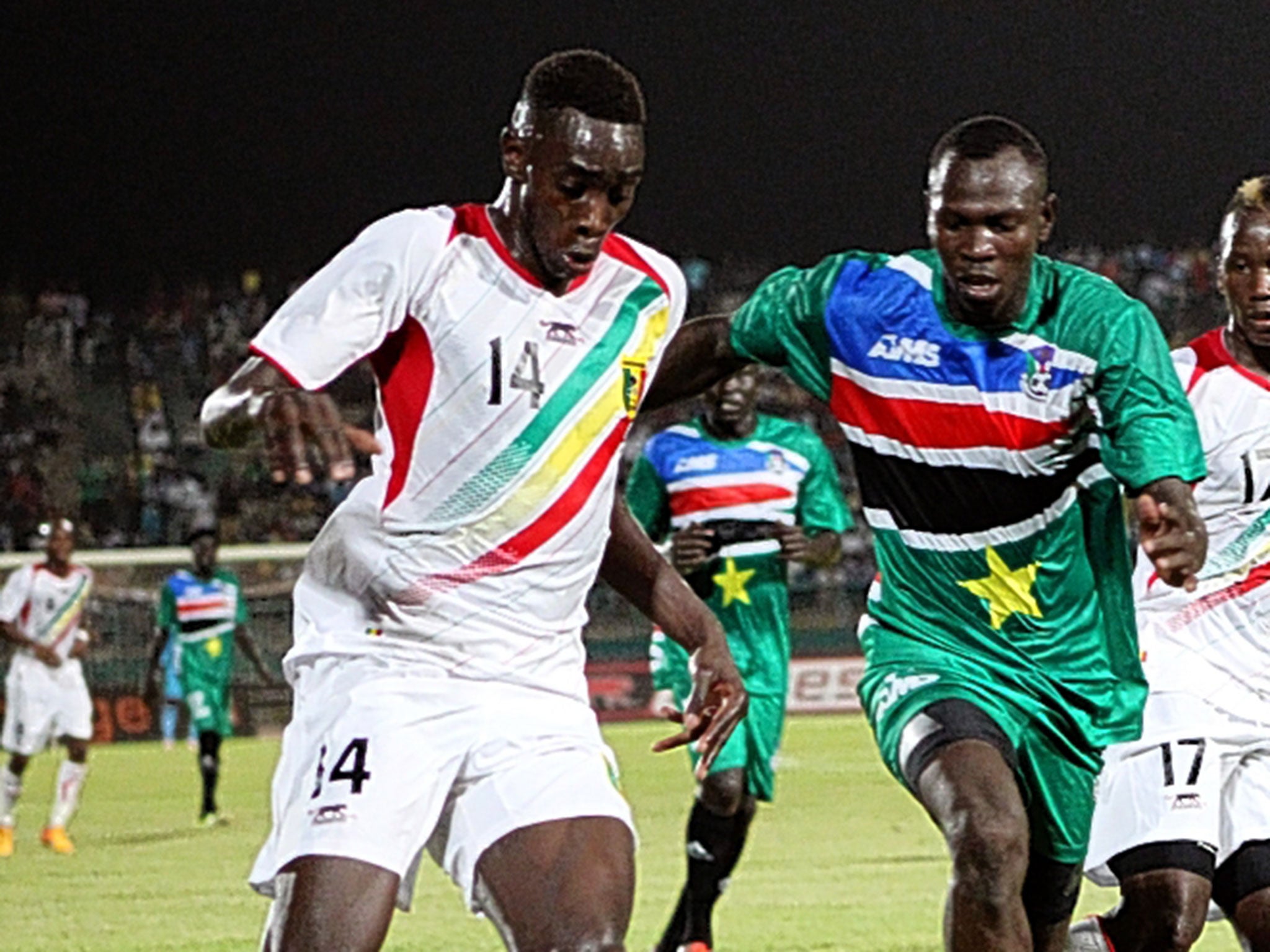 South Sudan (in green) take on Mali in an African Cup of Nations qualifier in June