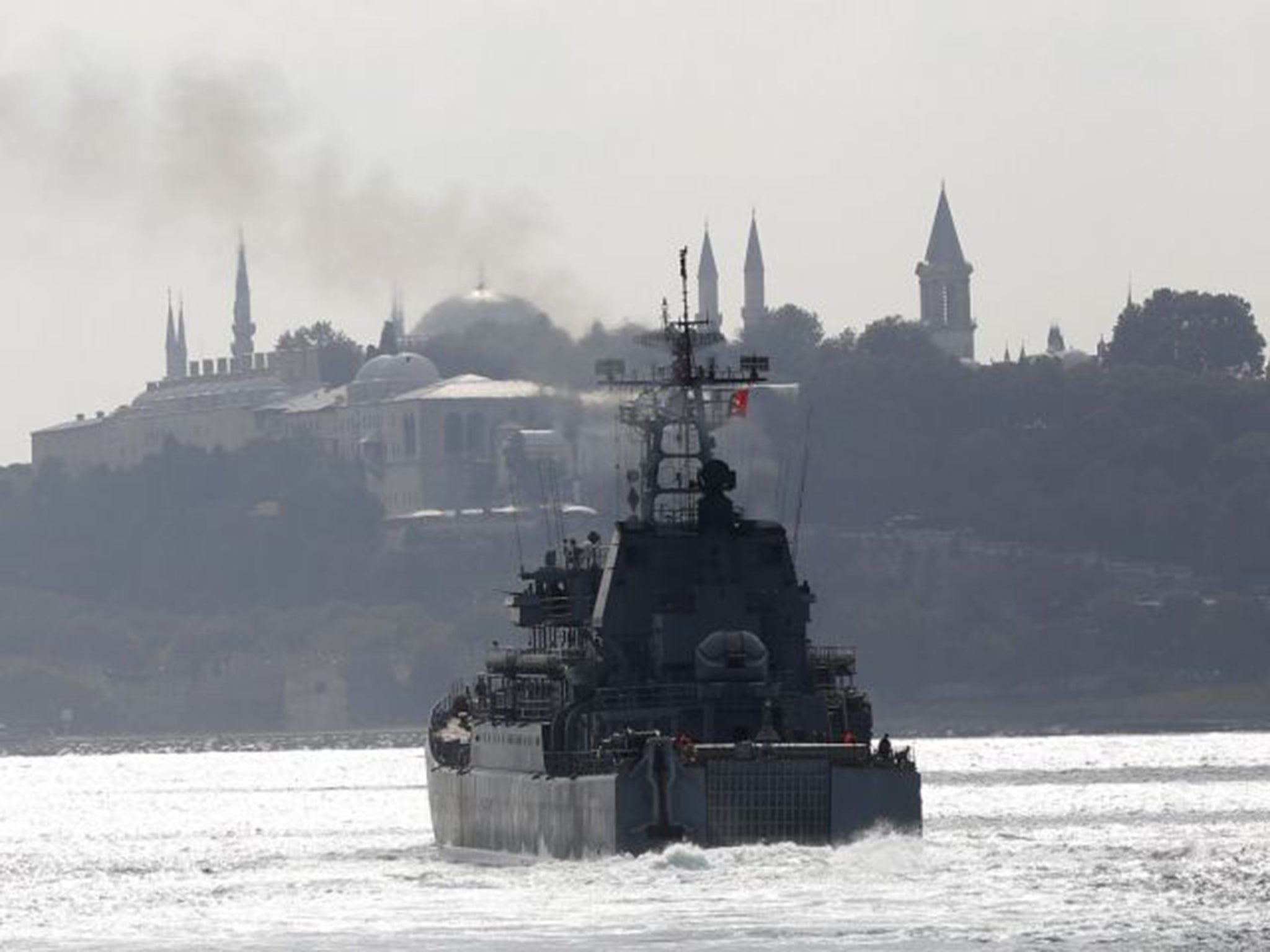 The Russian Navy's 'Novocherkassk' sets sails in the Bosphorus, on its way to the Mediterranean Sea